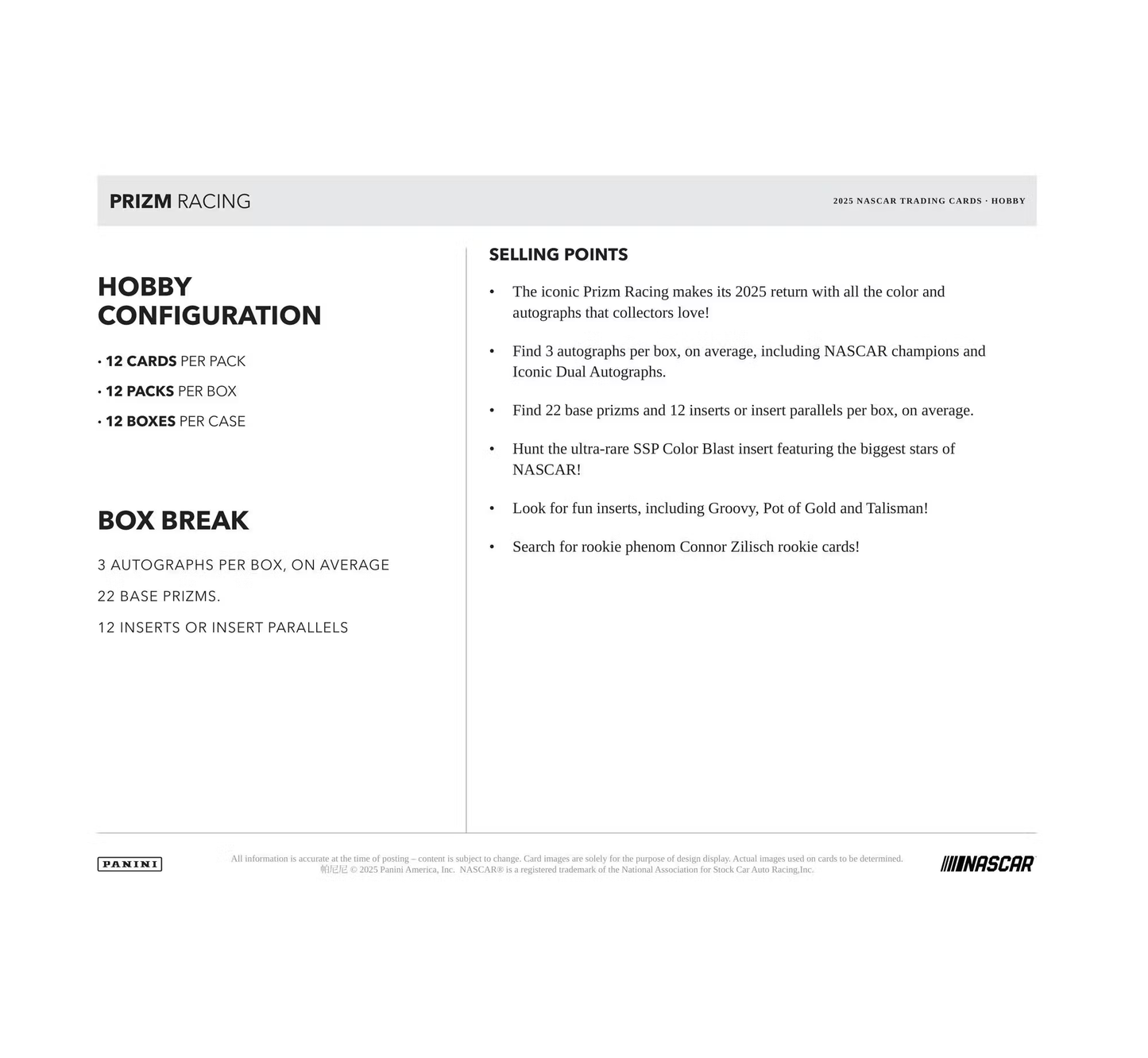 2025 Panini Prizm Racing Hobby Box