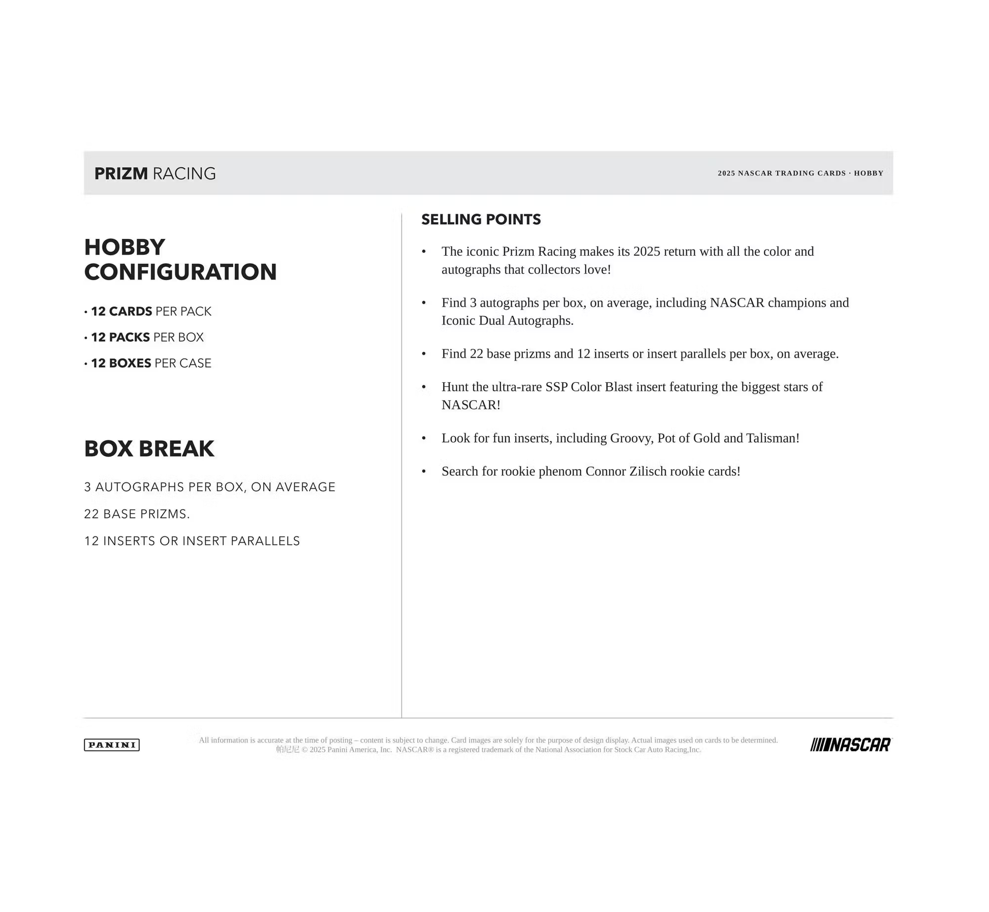2025 Panini Prizm Racing Hobby Box