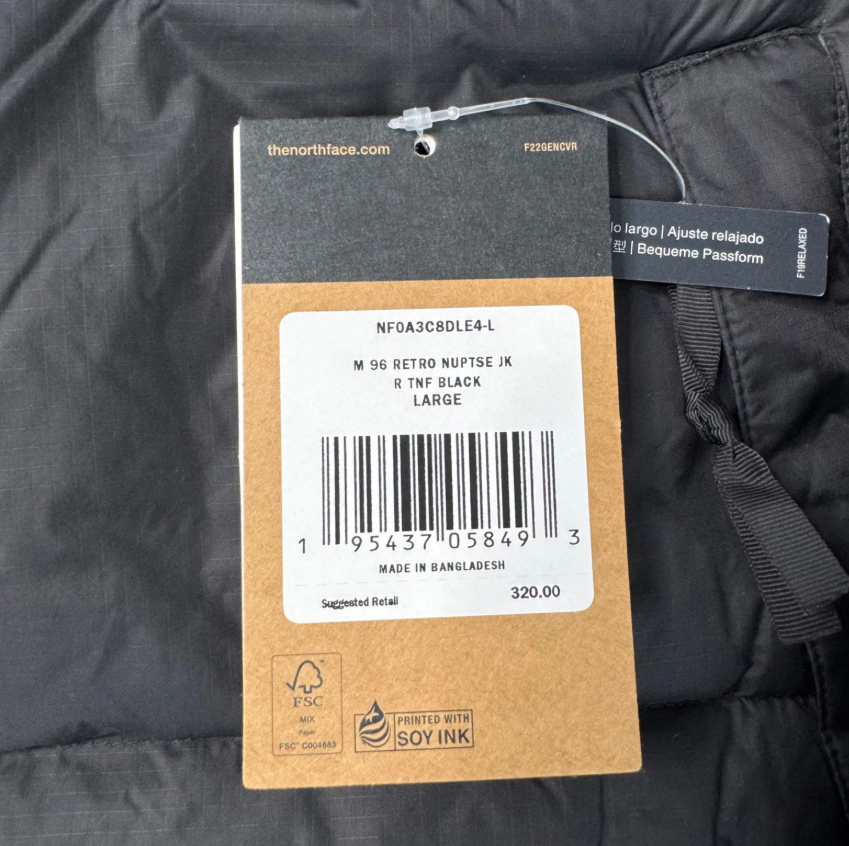 The North Face 1996 Retro Nuptse 700 Fill Packable Jacket SZ L