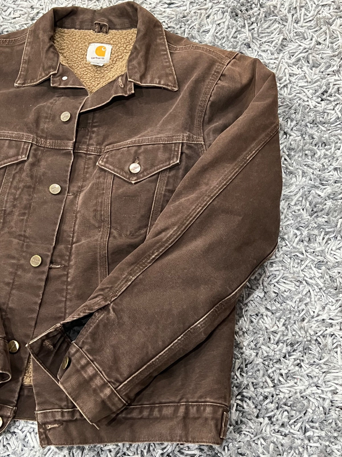 Carhartt Men's J233 DKB Dark Brown Sherpa Lined Trucker Jacket Size Medium