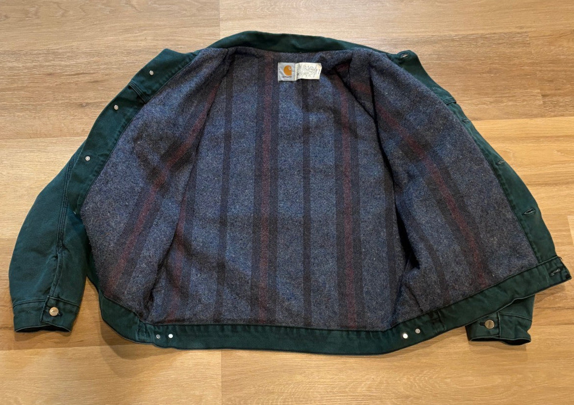 Vintage CARHARTT JB143 Blanket Lined Men's Jacket Hunter Green Large Detroit USA