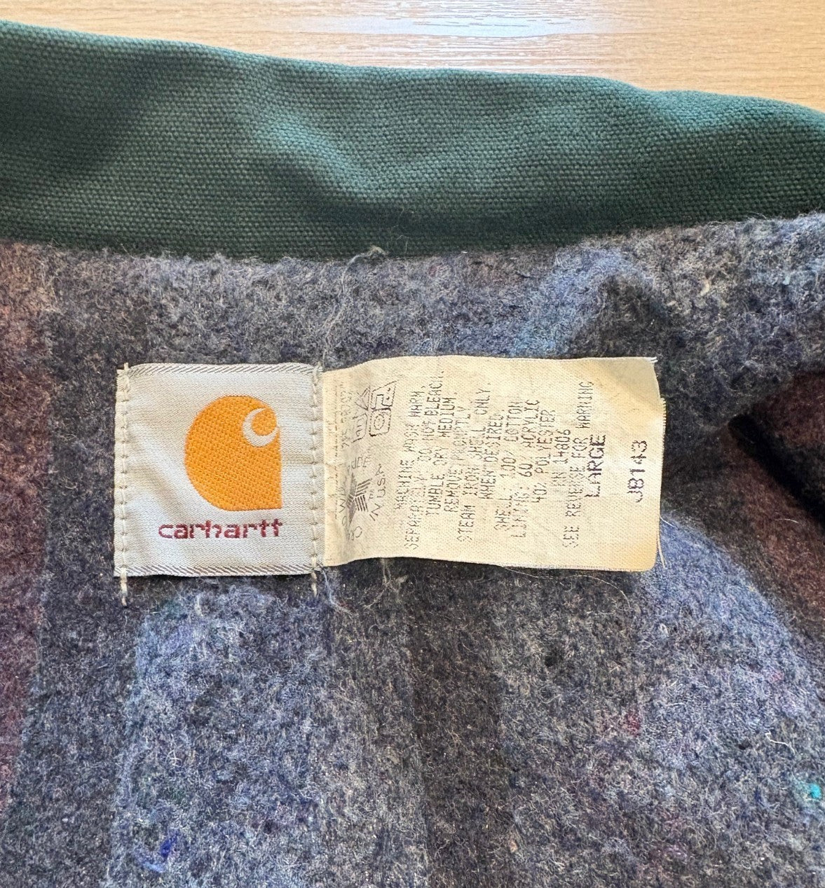 Vintage CARHARTT JB143 Blanket Lined Men's Jacket Hunter Green Large Detroit USA