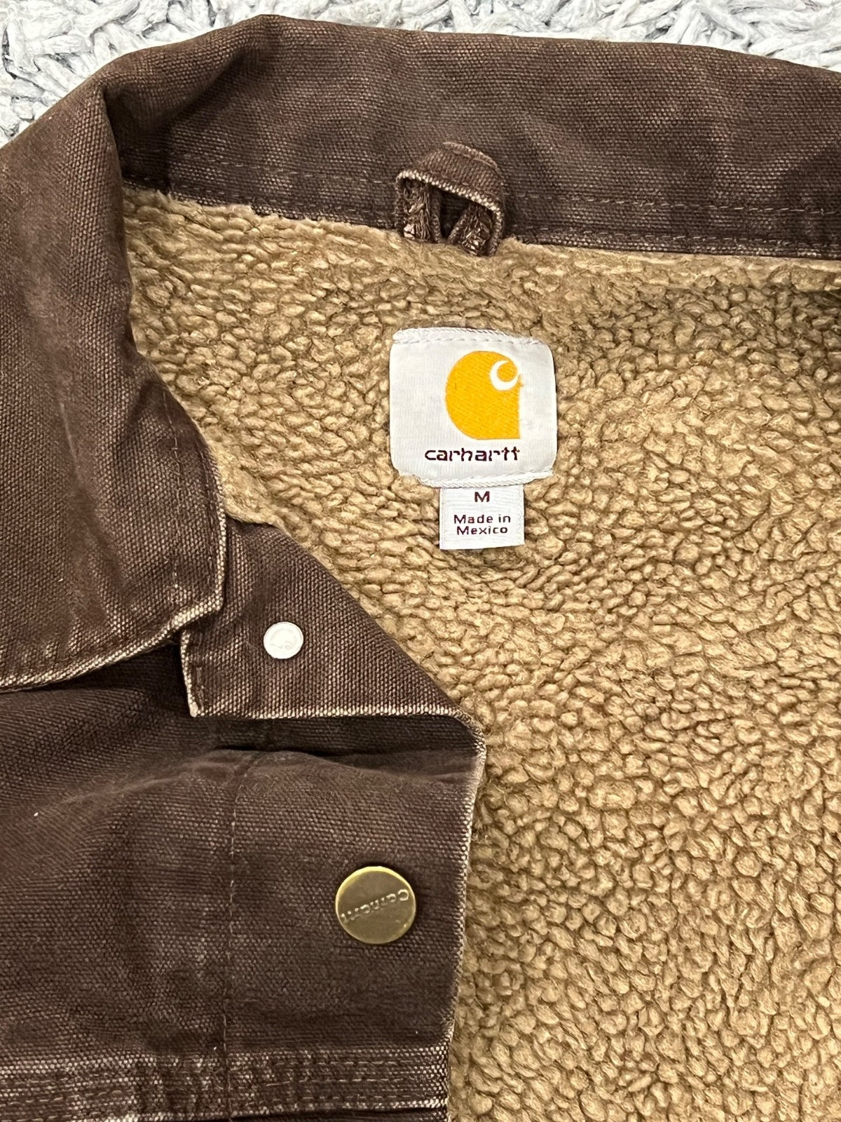 Carhartt Men's J233 DKB Dark Brown Sherpa Lined Trucker Jacket Size Medium