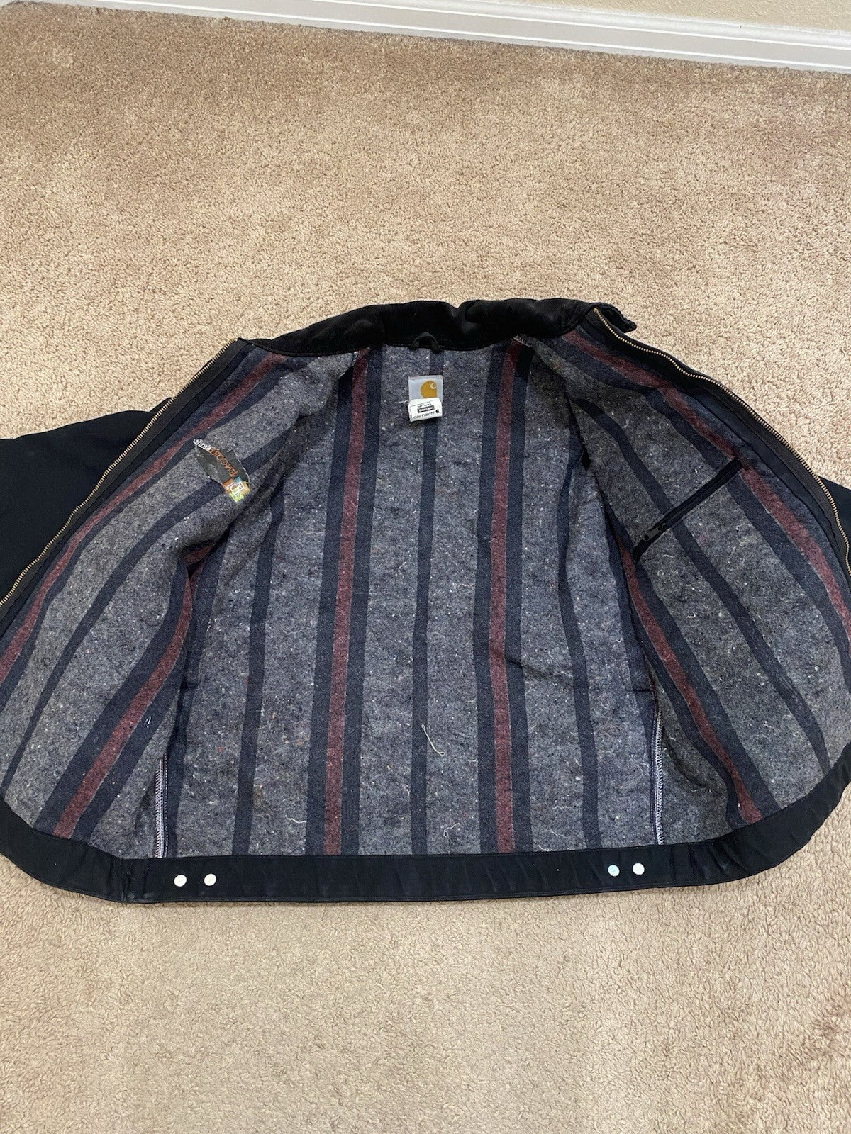 Vintage Carhartt Black Detroit Blanket Lined Jacket Size Large USA J001 BLK