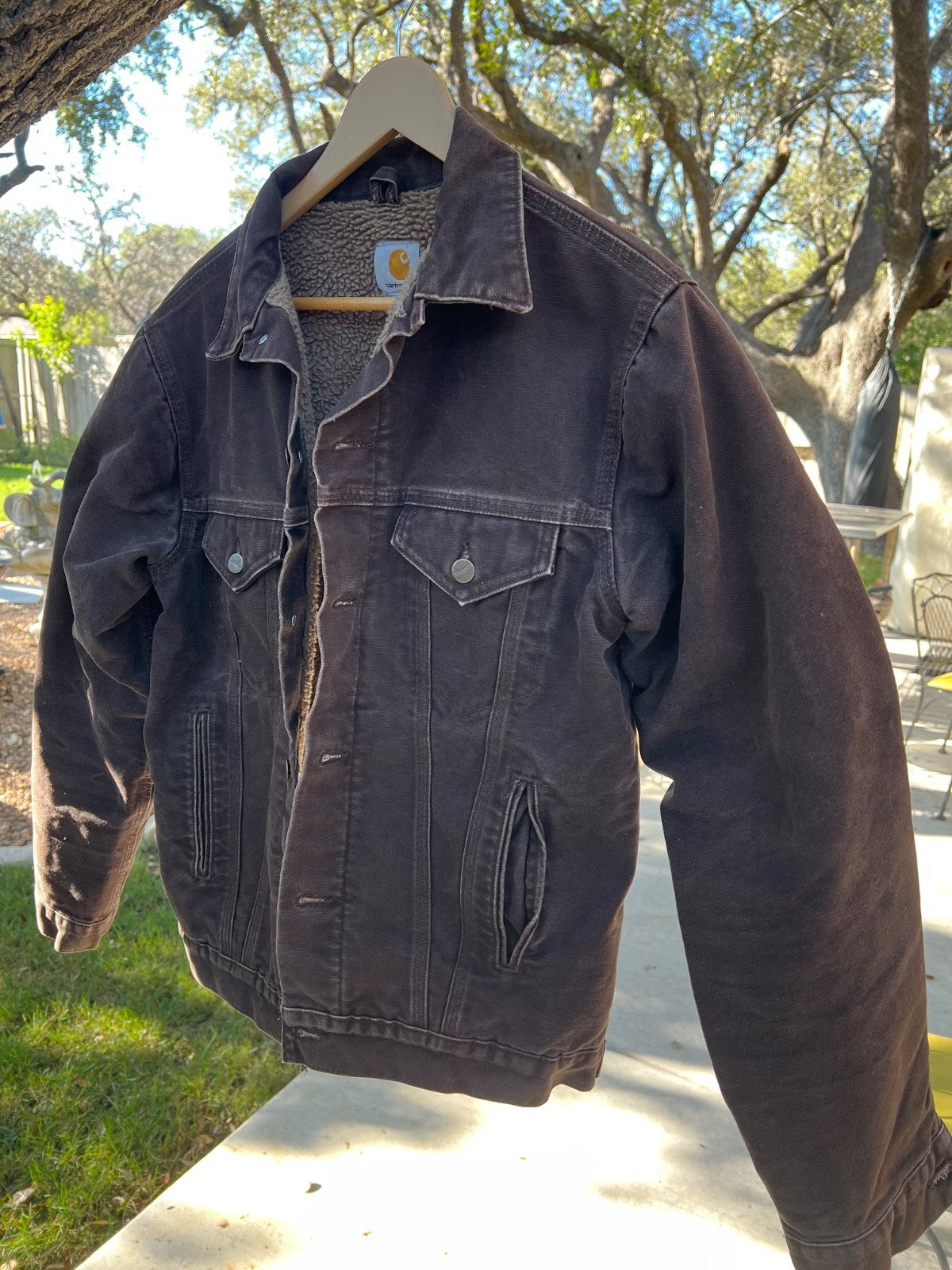 Carhartt Men's J233 DKB Dark Brown Sherpa Lined Trucker Jacket Size Medium