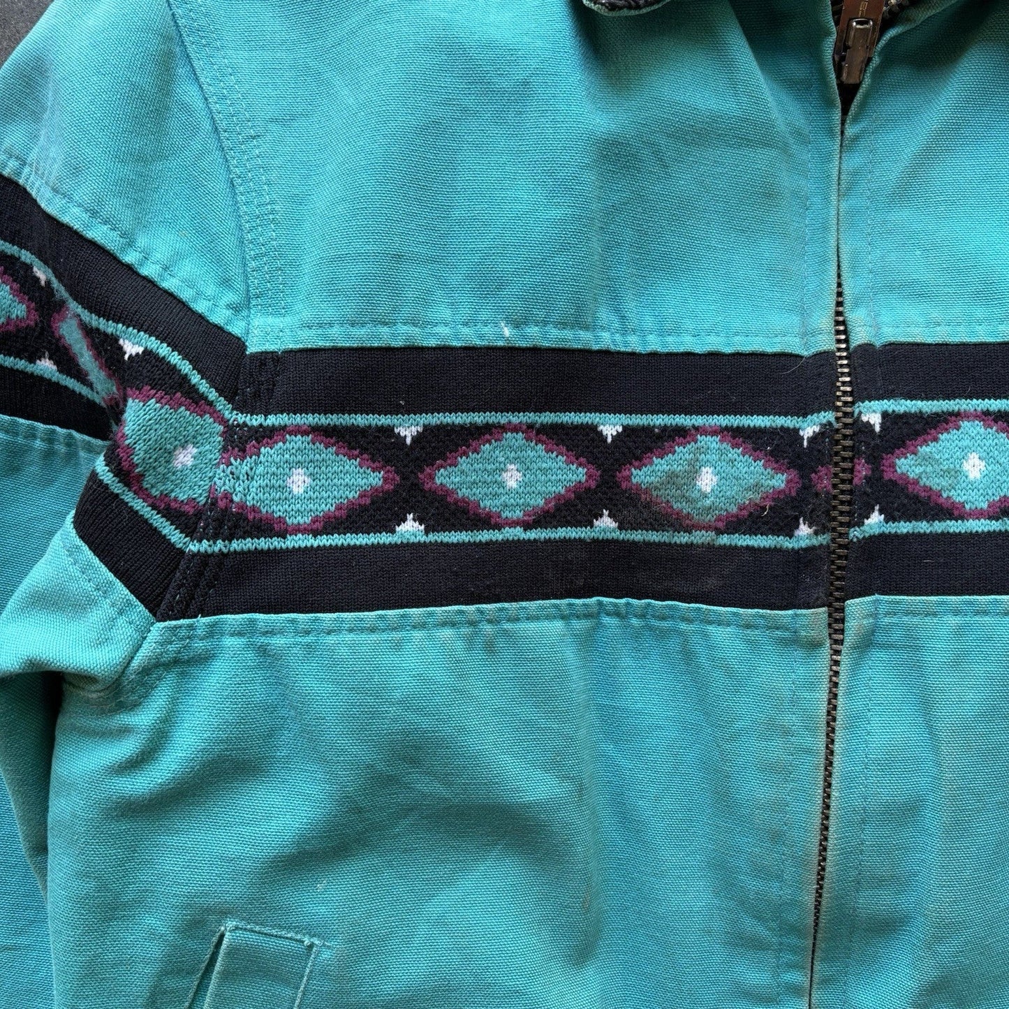 Vintage 1990s Teal CARHARTT Aztec Blanket lined Santa Fe Jacket  (JQ401) Sz L
