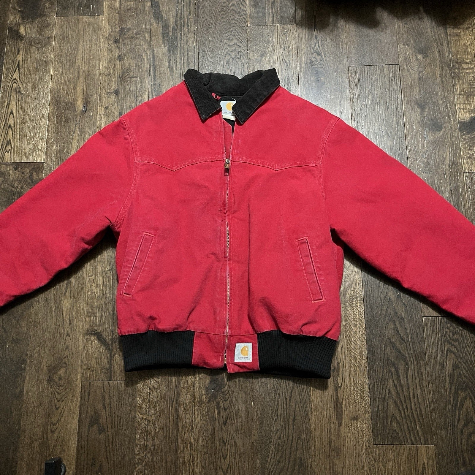 Vintage Red Santa Fe Carhartt Jacket Quilted Lined Barn Coat Size Large Rare