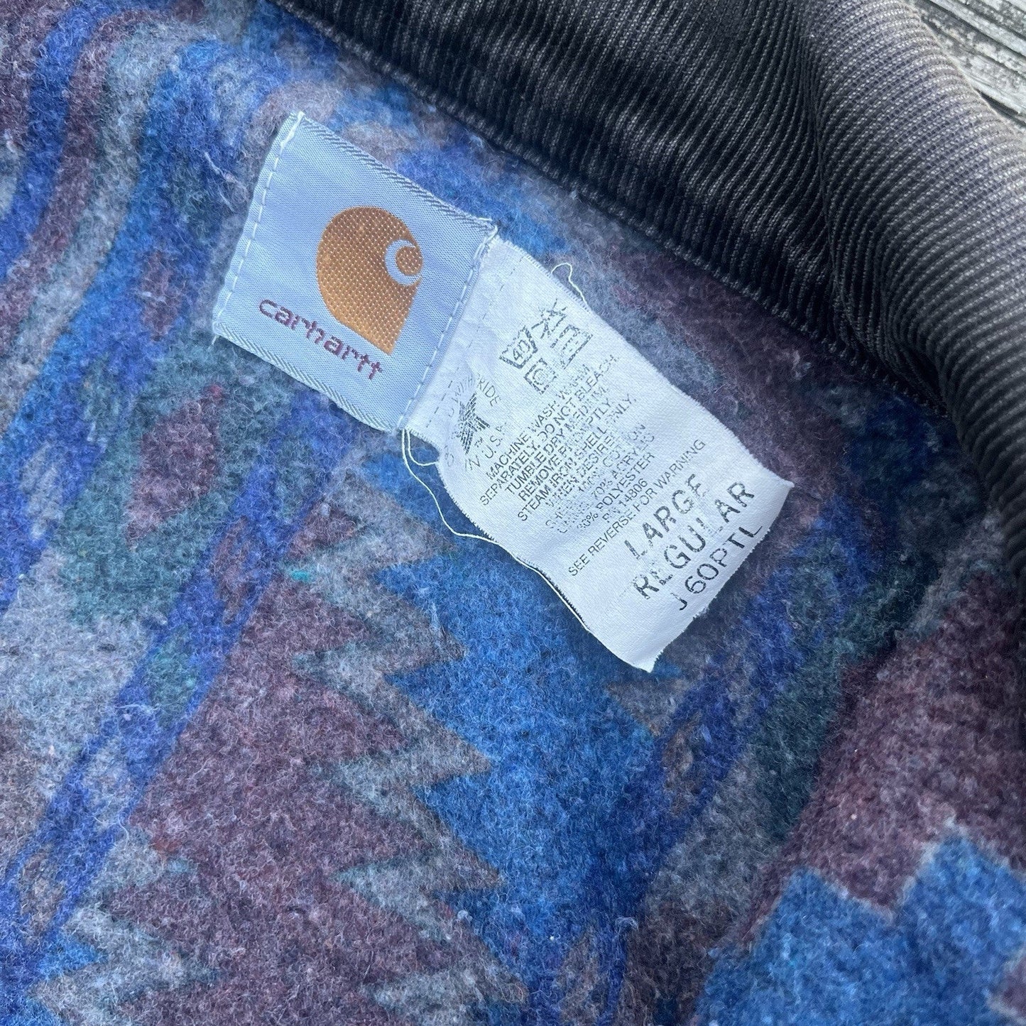 vintage 90’s carhartt j60 ptl aztec lined detroit jacket in petrol size large