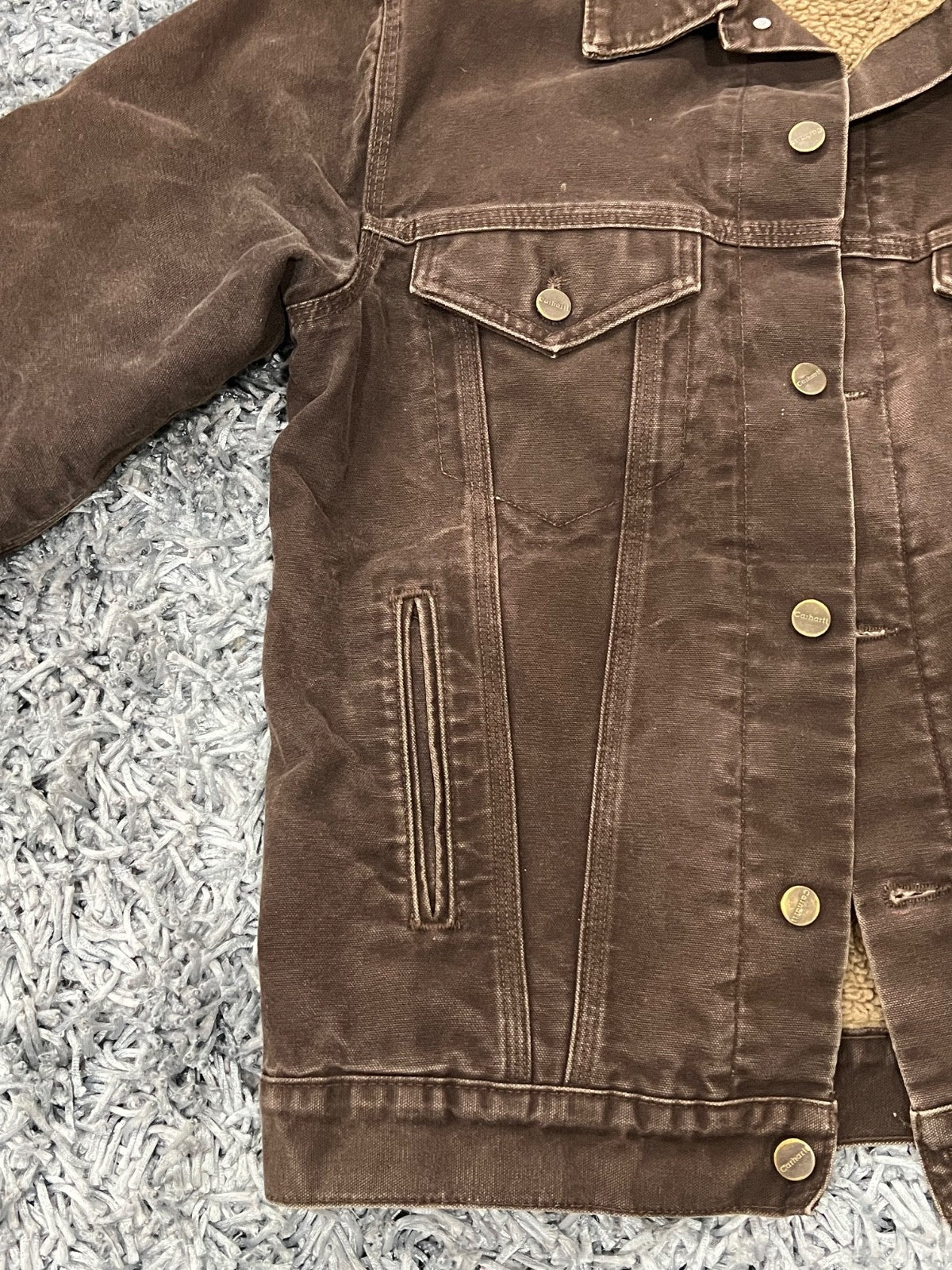 Carhartt Men's J233 DKB Dark Brown Sherpa Lined Trucker Jacket Size Medium