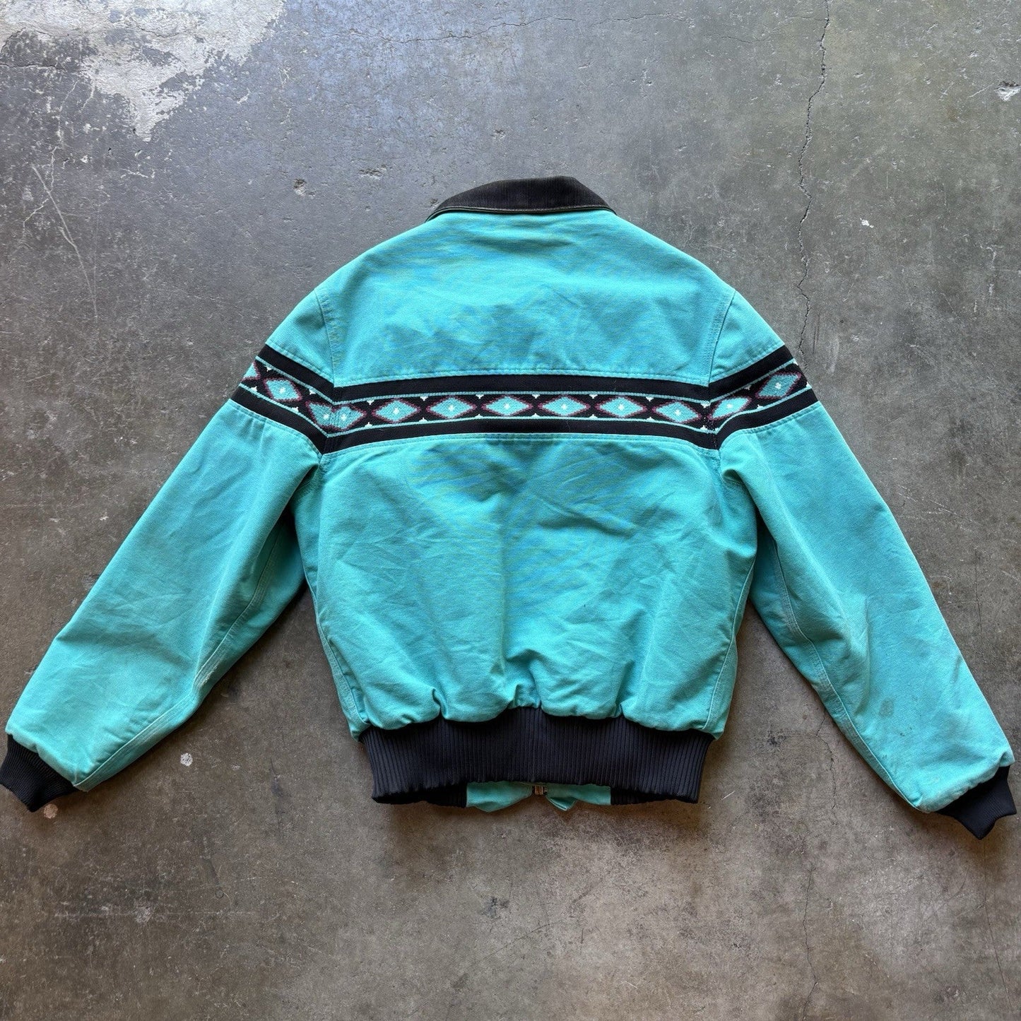 Vintage 1990s Teal CARHARTT Aztec Blanket lined Santa Fe Jacket  (JQ401) Sz L