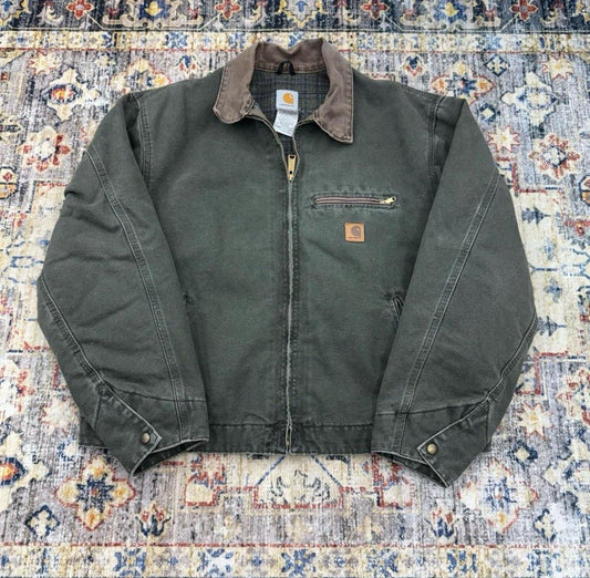 Vintage Carhartt Detroit Jacket Blanket Lined Mens Medium J97 MOS Moss Green EUC