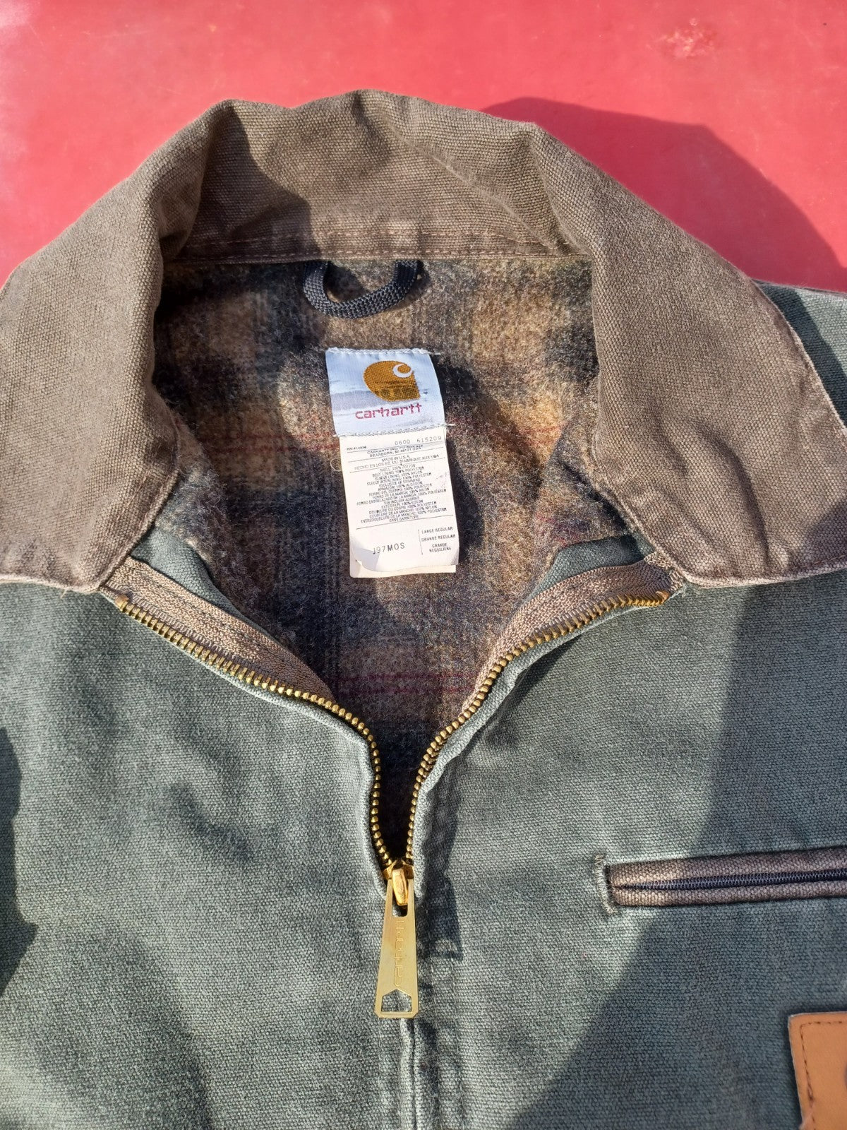 Vintage Carhartt J97 MOS Detroit Jacket Size Large Moss Green Blanket Lined Rare