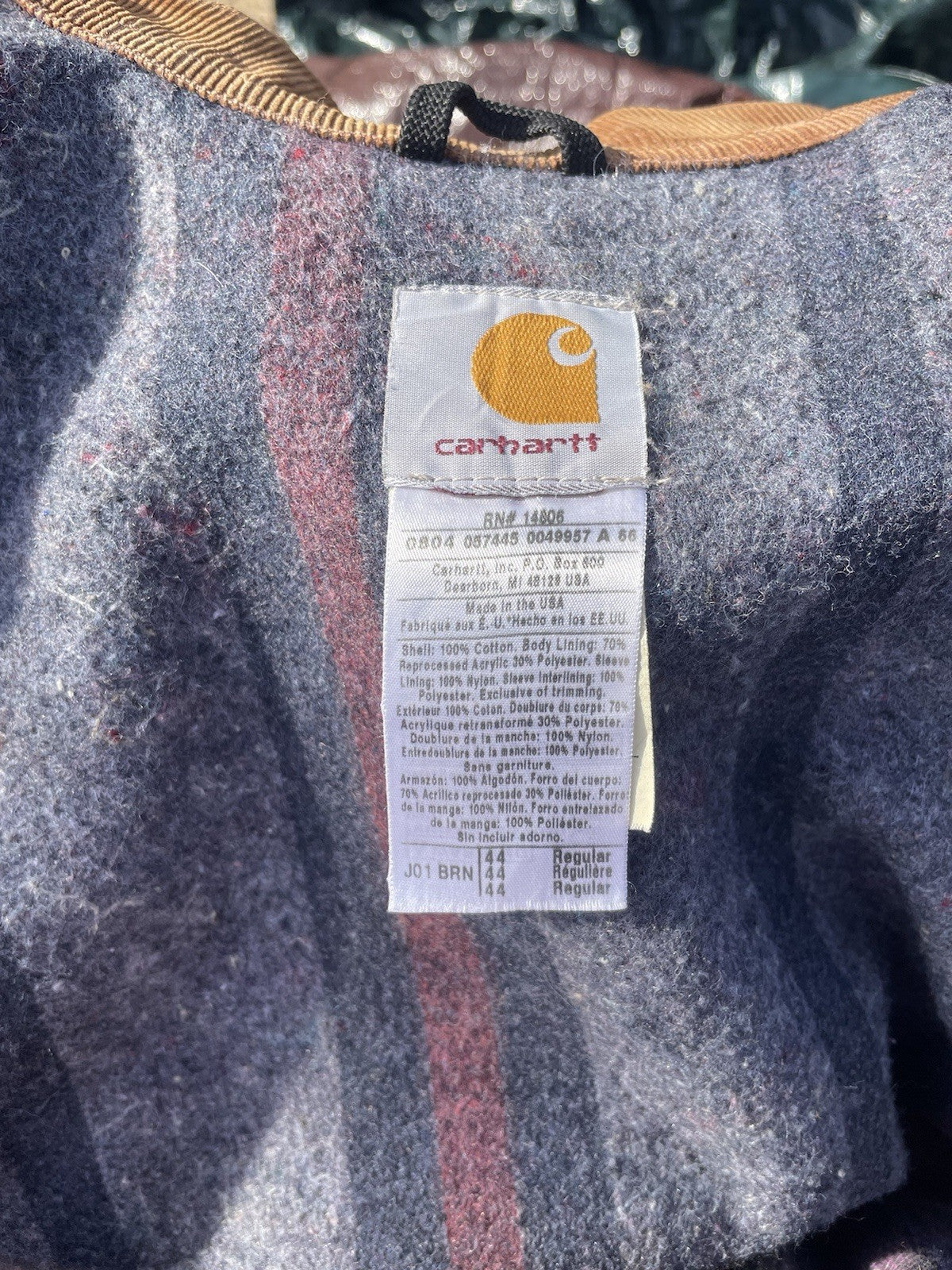 Carhartt Men’s J01 BRN Vintage Detroit Jacket Size 44 Fits Medium-Large