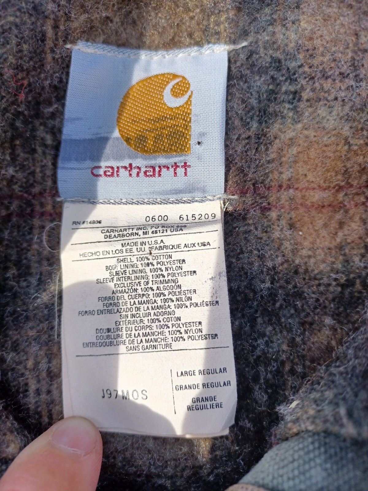 Vintage Carhartt J97 MOS Detroit Jacket Size Large Moss Green Blanket Lined Rare