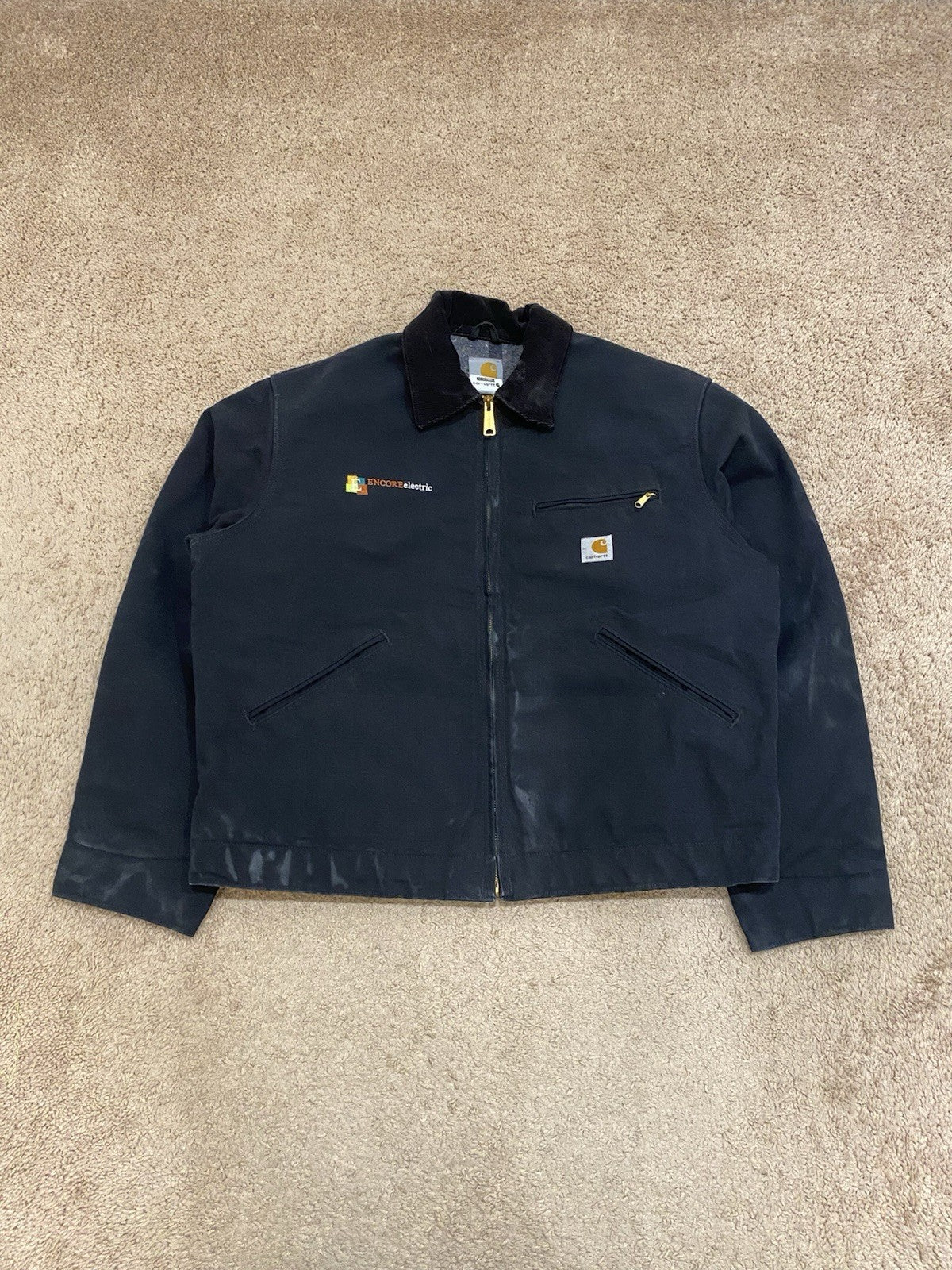 Vintage Carhartt Black Detroit Blanket Lined Jacket Size Large USA J001 BLK