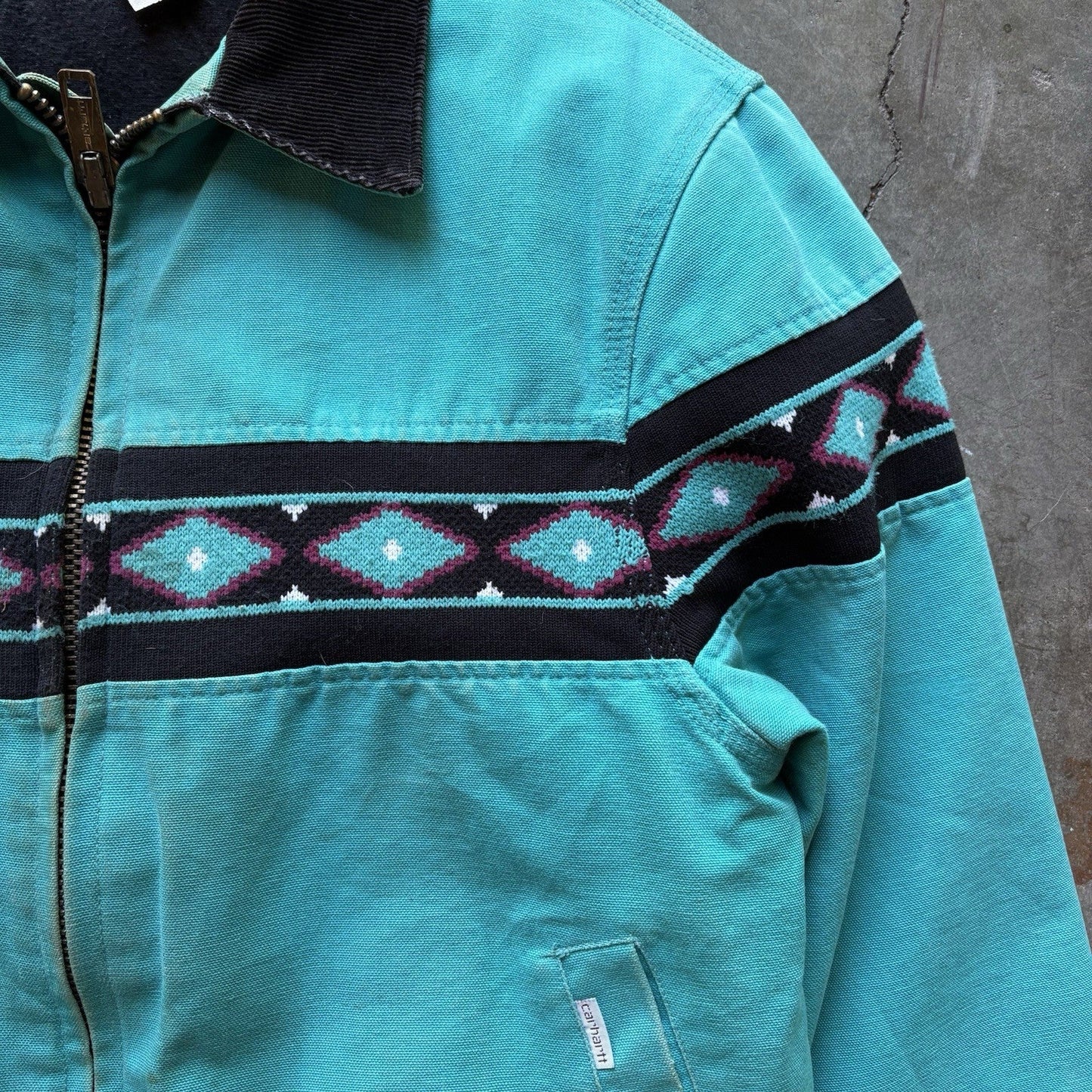 Vintage 1990s Teal CARHARTT Aztec Blanket lined Santa Fe Jacket  (JQ401) Sz L