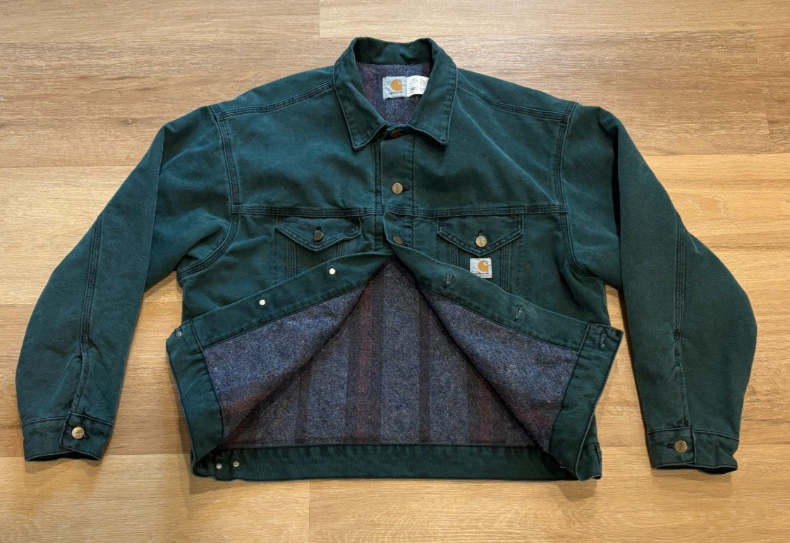 Vintage CARHARTT JB143 Blanket Lined Men's Jacket Hunter Green Large Detroit USA