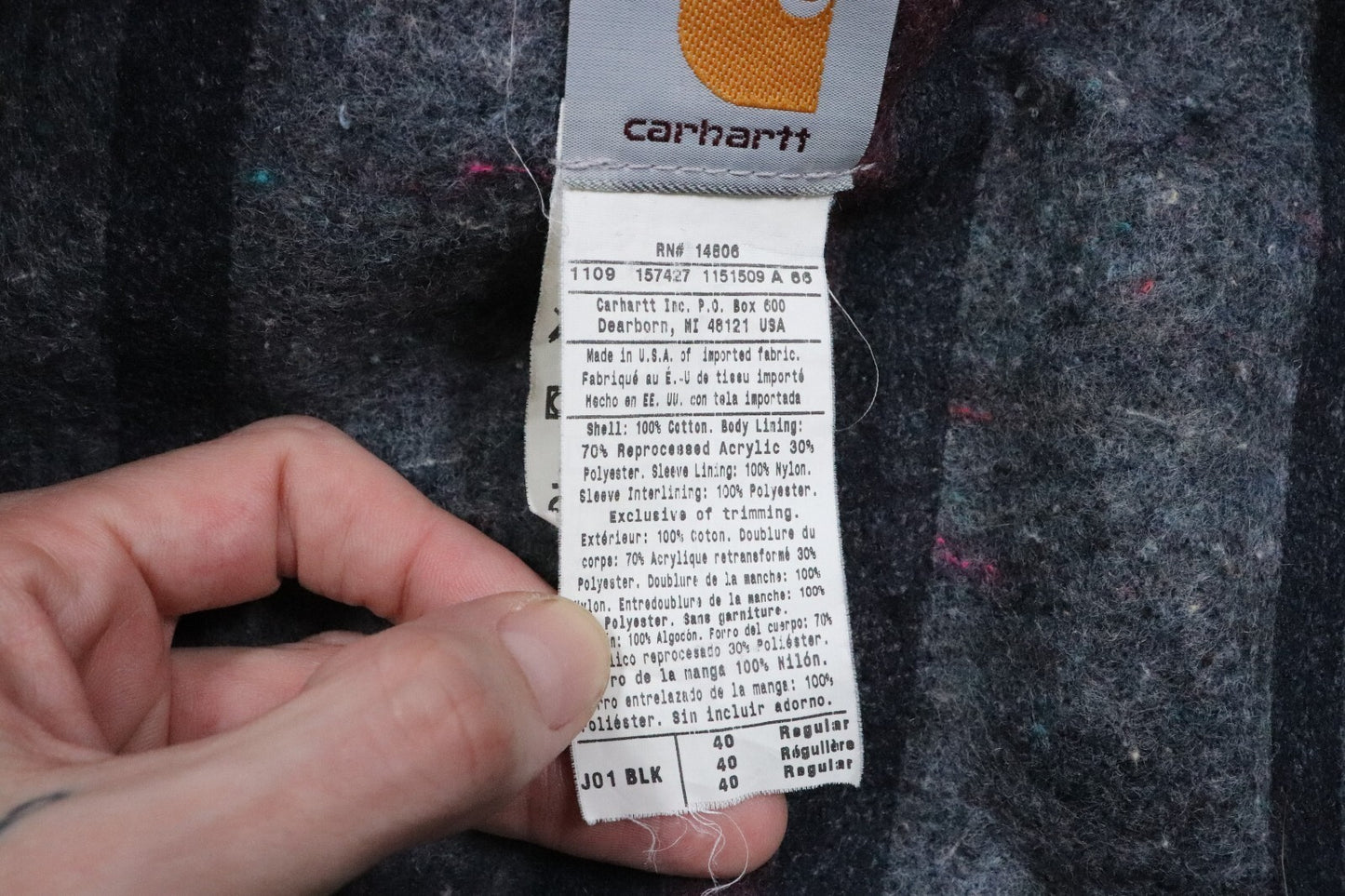 Carhartt VTG USA Detroit Jacket Blanket Lined Men's 40 Reg(medium) Black J01