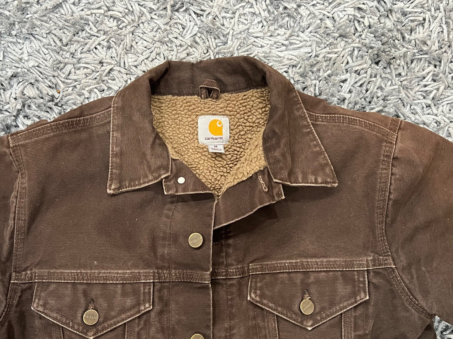 Carhartt Men's J233 DKB Dark Brown Sherpa Lined Trucker Jacket Size Medium