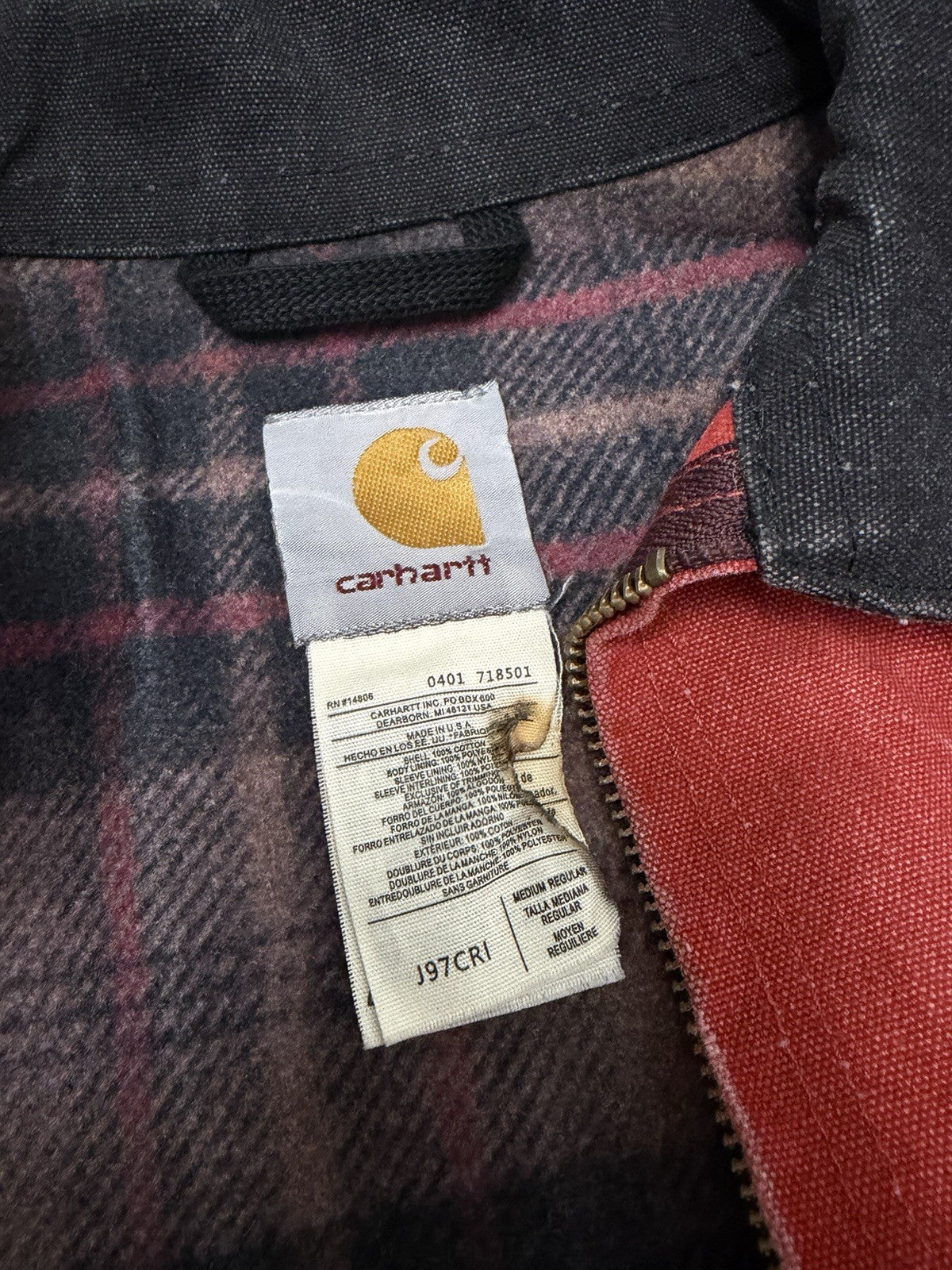 Vintage Carhartt J97 CRI Crimson Red Detroit Jacket Medium Rare Size USA