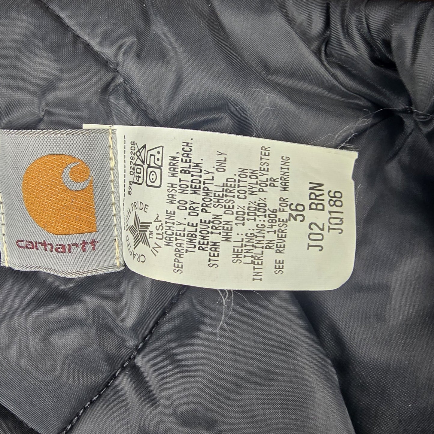 Vintage Carhartt Arctic J02 Jacket Quilt Lined Mens Small 36  Brown Deadstock