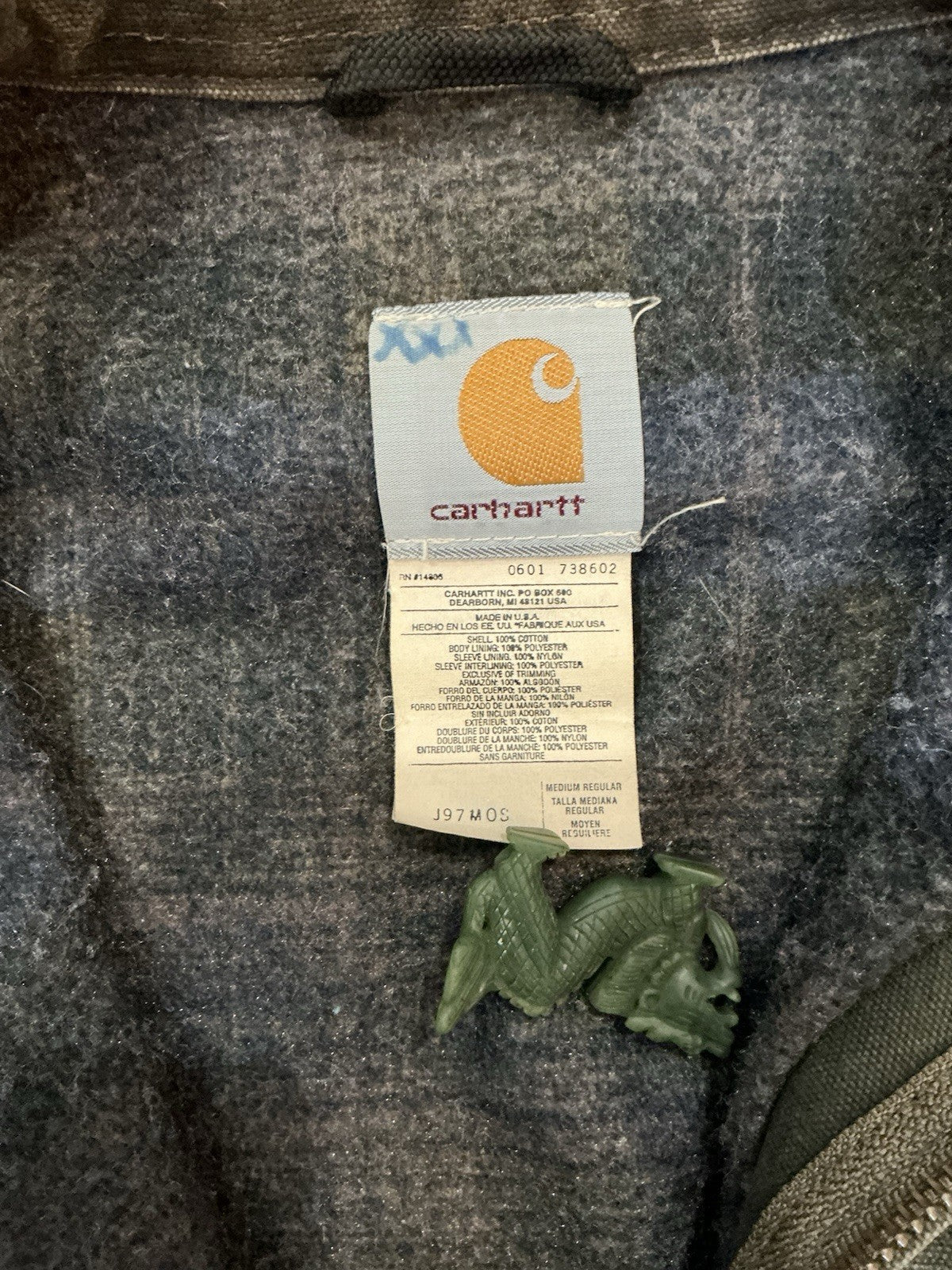 Green Carhartt Detroit Jacket J97 Tag Size M. 24x26. Made In USA. Vintage