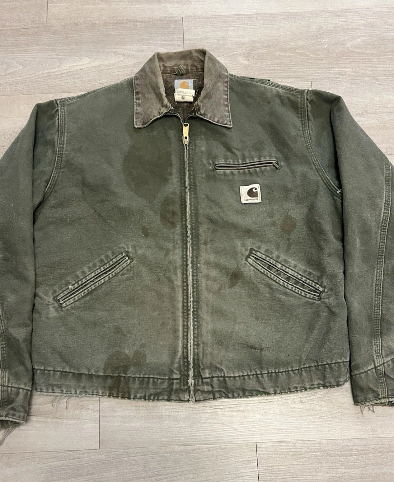 Vintage Carhartt Detroit J76 MOS Green Flannel Lined Jacket Men’s Size Large