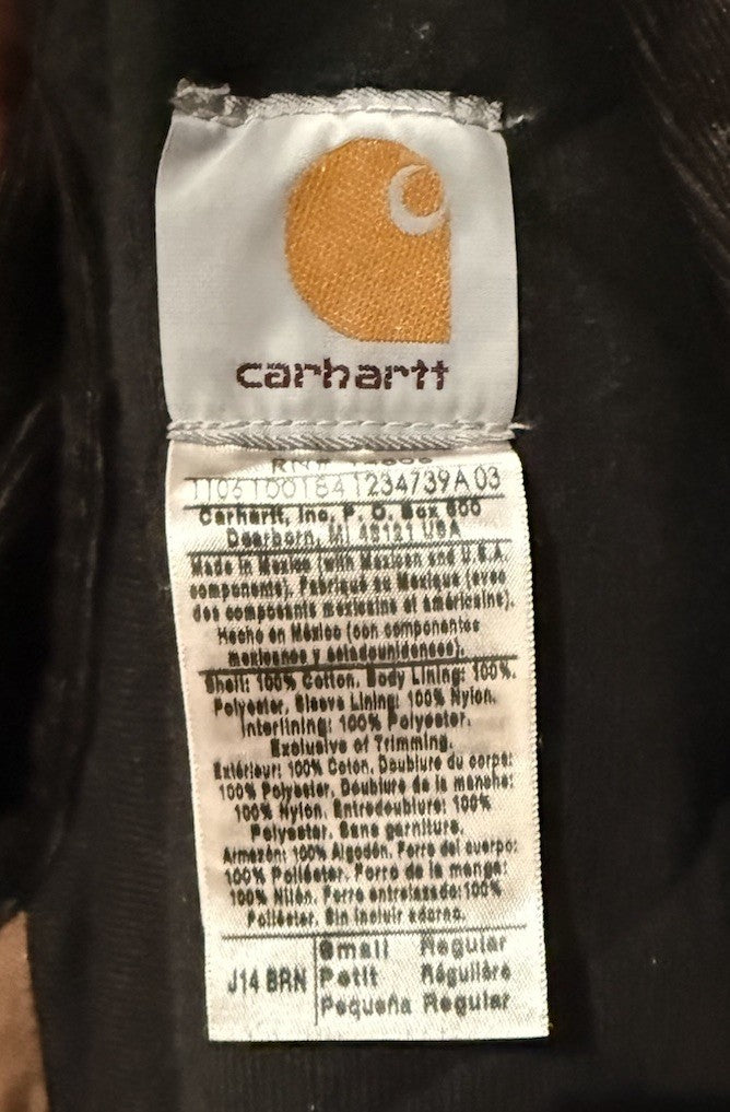 Vintage 90s Small Carhartt Quilted Lined Canvas Collar Jacket J14 BRN Santa Fe