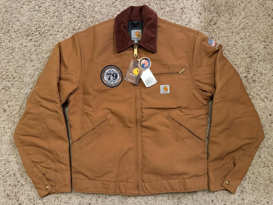 Carhartt NOS NWT J001 BRN Detroit jacket Sz Small Blanket Lined Embroidered Vtg