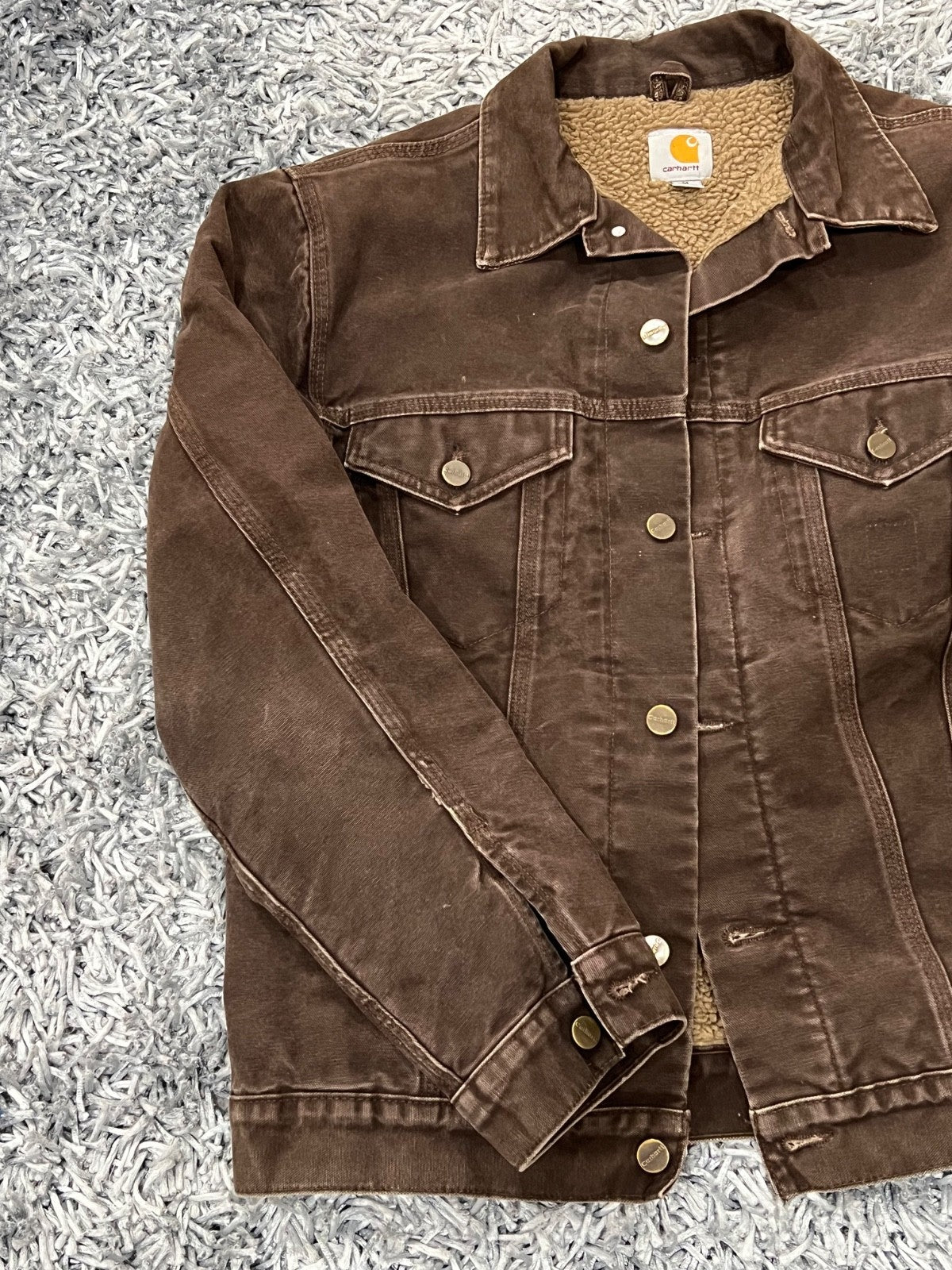 Carhartt Men's J233 DKB Dark Brown Sherpa Lined Trucker Jacket Size Medium