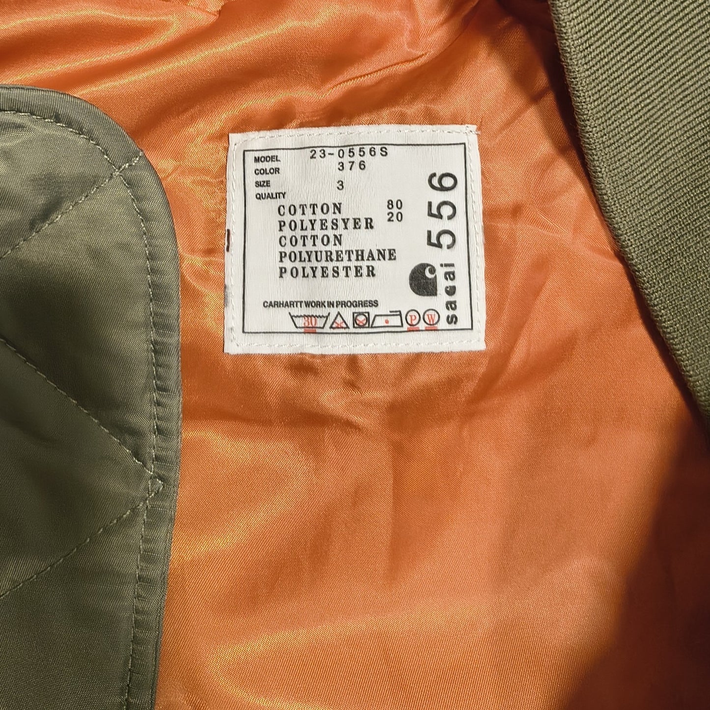 Carhartt WIP x Sacai  Michigan Jacket  MA-1  Brown L size NWT