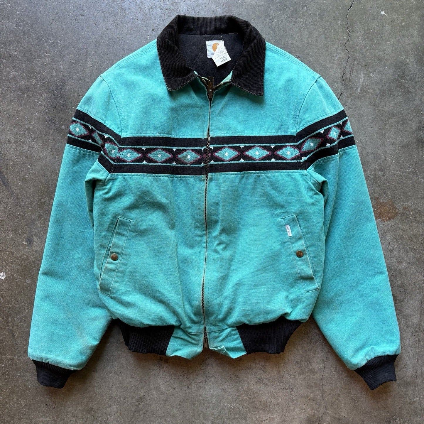 Vintage 1990s Teal CARHARTT Aztec Blanket lined Santa Fe Jacket  (JQ401) Sz L