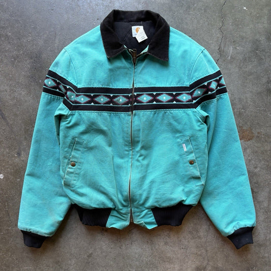 Vintage 1990s Teal CARHARTT Aztec Blanket lined Santa Fe Jacket  (JQ401) Sz L