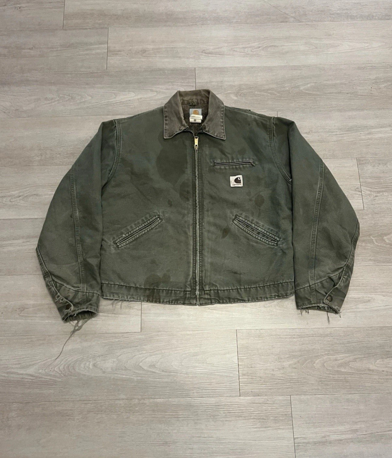 Vintage Carhartt Detroit J76 MOS Green Flannel Lined Jacket Men’s Size Large