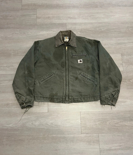 Vintage Carhartt Detroit J76 MOS Green Flannel Lined Jacket Men’s Size Large