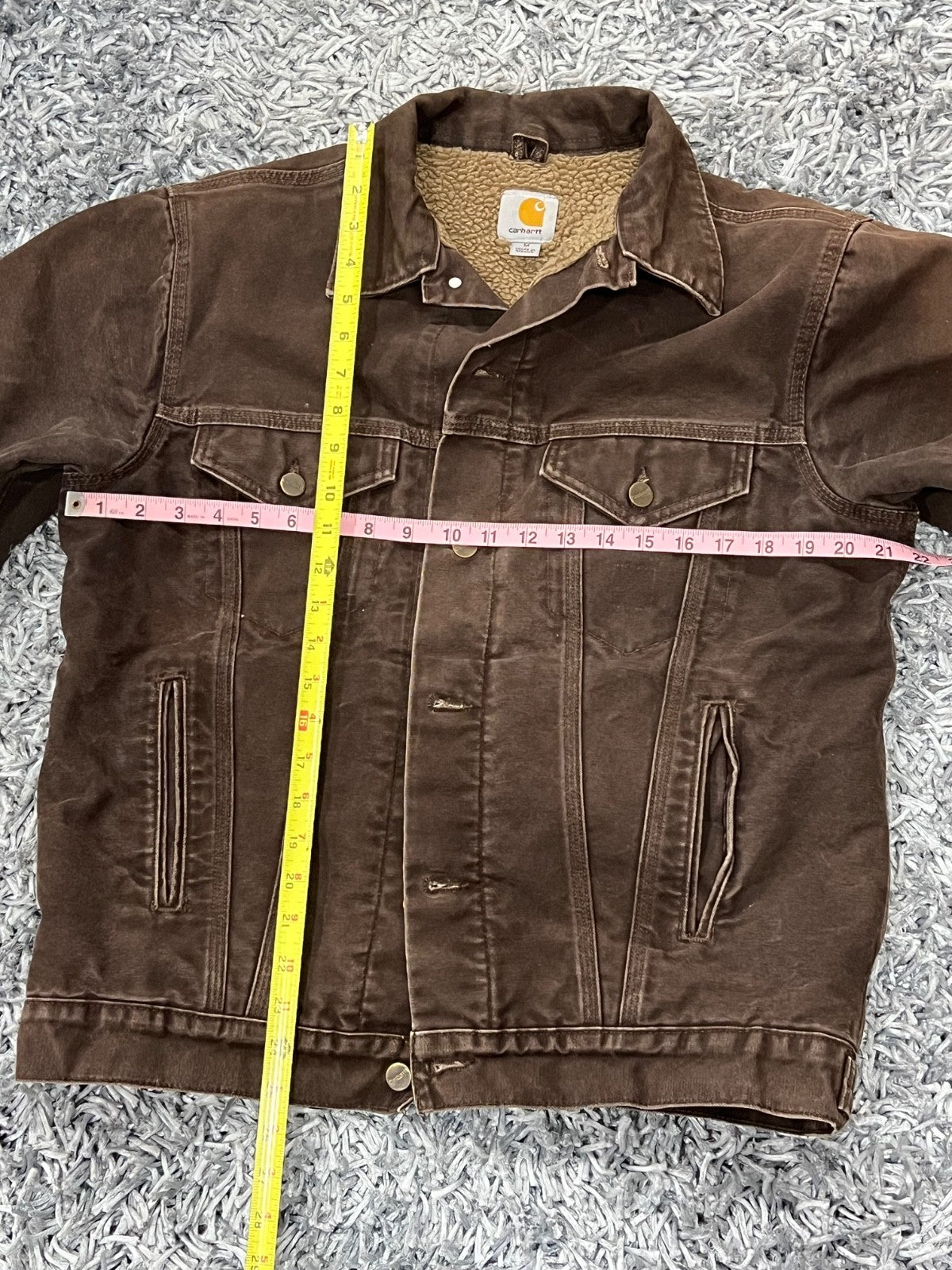 Carhartt Men's J233 DKB Dark Brown Sherpa Lined Trucker Jacket Size Medium