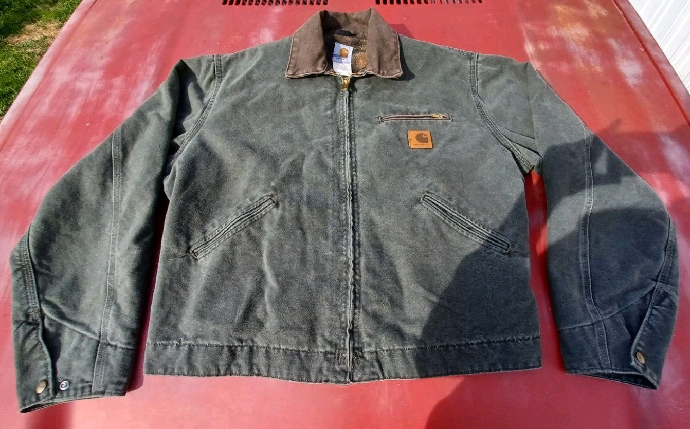 Vintage Carhartt J97 MOS Detroit Jacket Size Large Moss Green Blanket Lined Rare