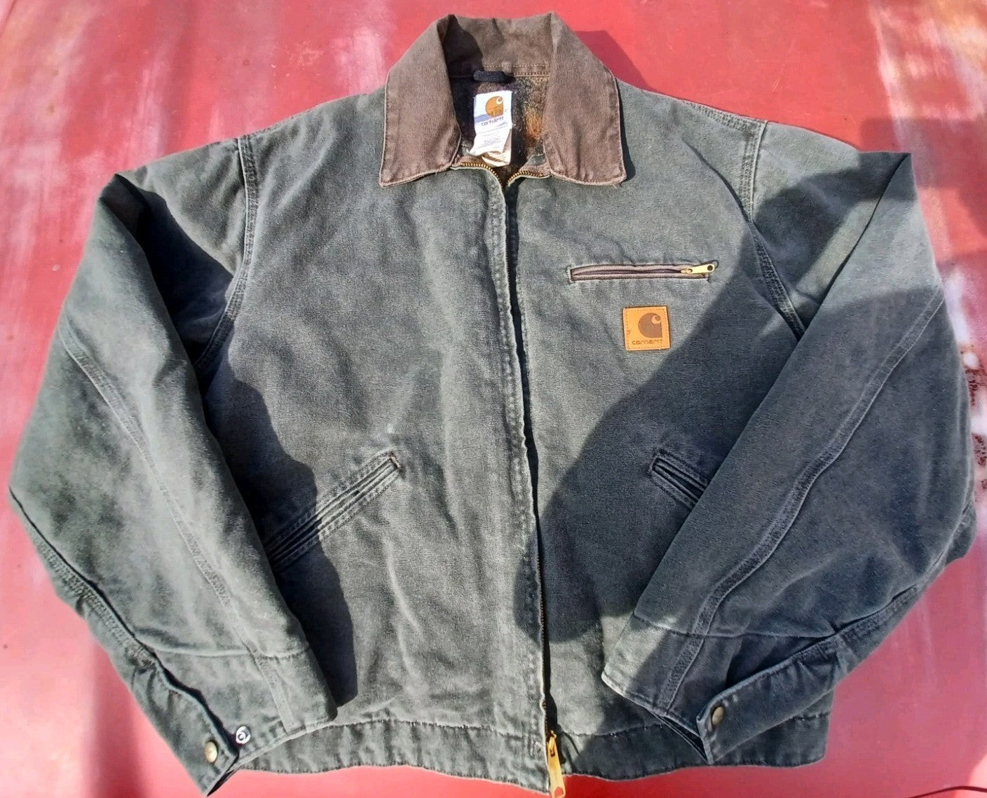 Vintage Carhartt J97 MOS Detroit Jacket Size Large Moss Green Blanket Lined Rare