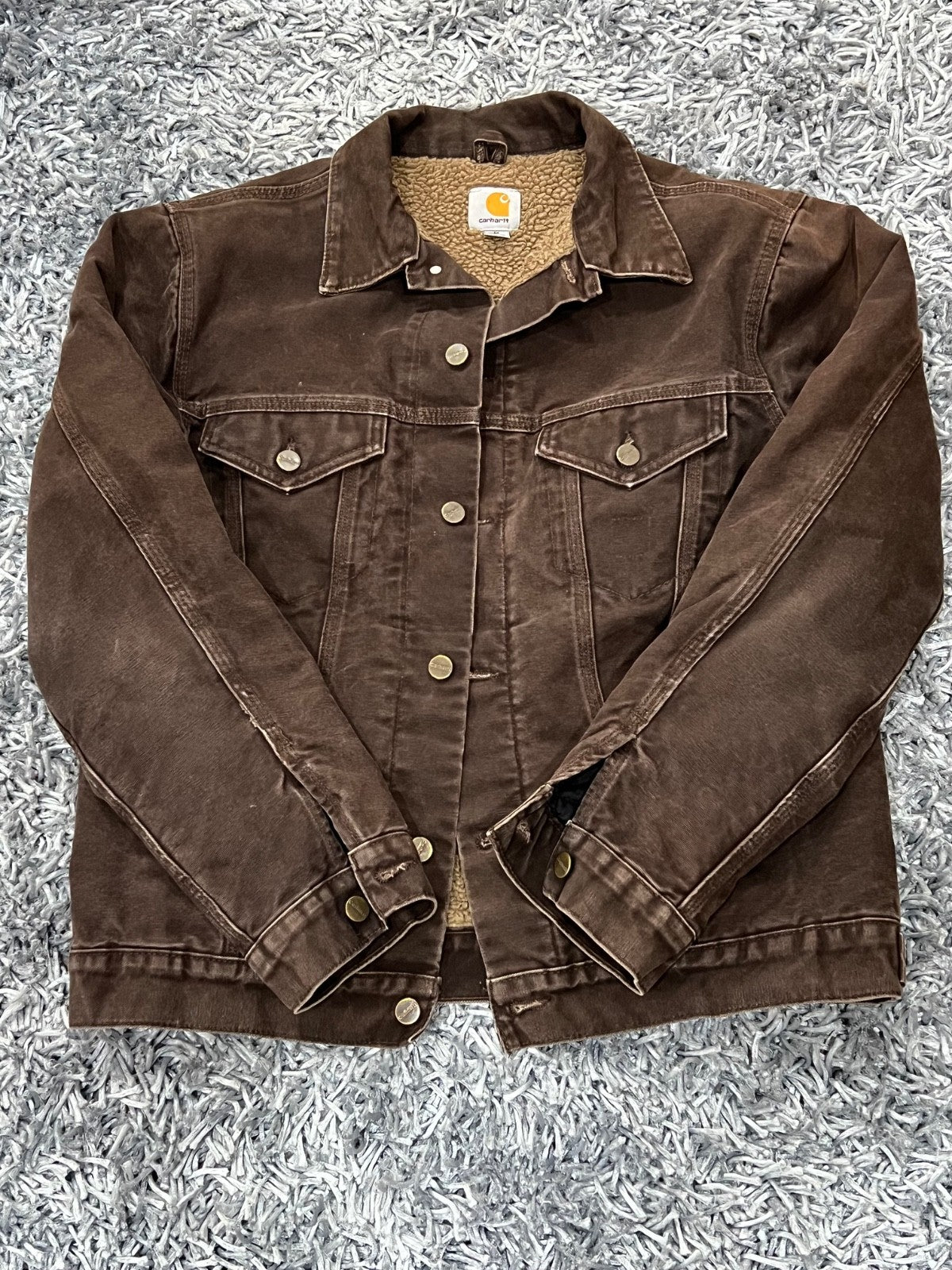 Carhartt Men's J233 DKB Dark Brown Sherpa Lined Trucker Jacket Size Medium