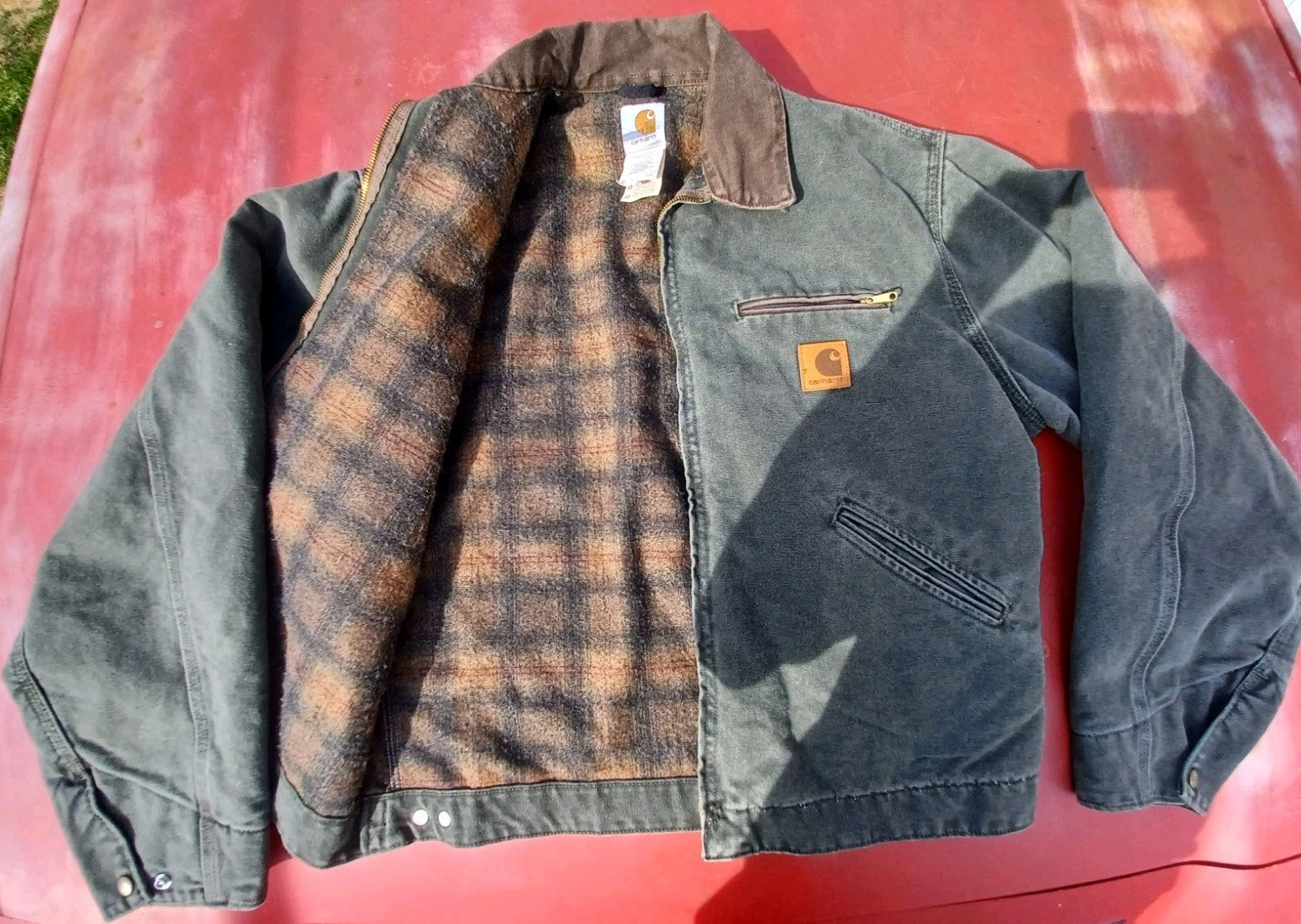 Vintage Carhartt J97 MOS Detroit Jacket Size Large Moss Green Blanket Lined Rare
