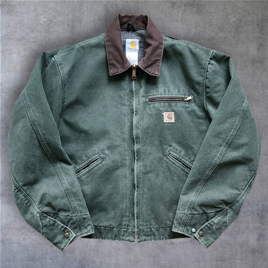 Carhartt Detroit Jacket Blanket Lined Mens Large J97 MOS Moss Green Faded