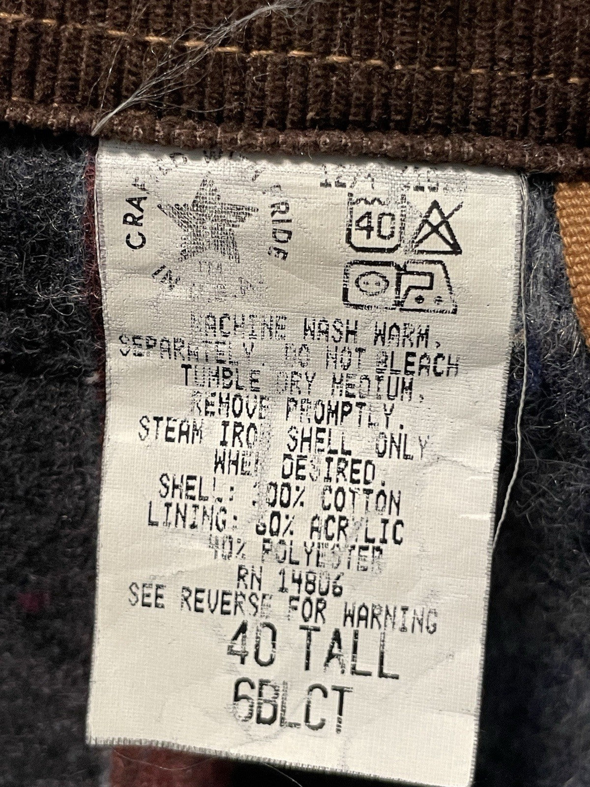 EUC Vintage Carhartt Mens Canvas Blanket Lined Chore Jacket 6BLCT  40 Tall USA