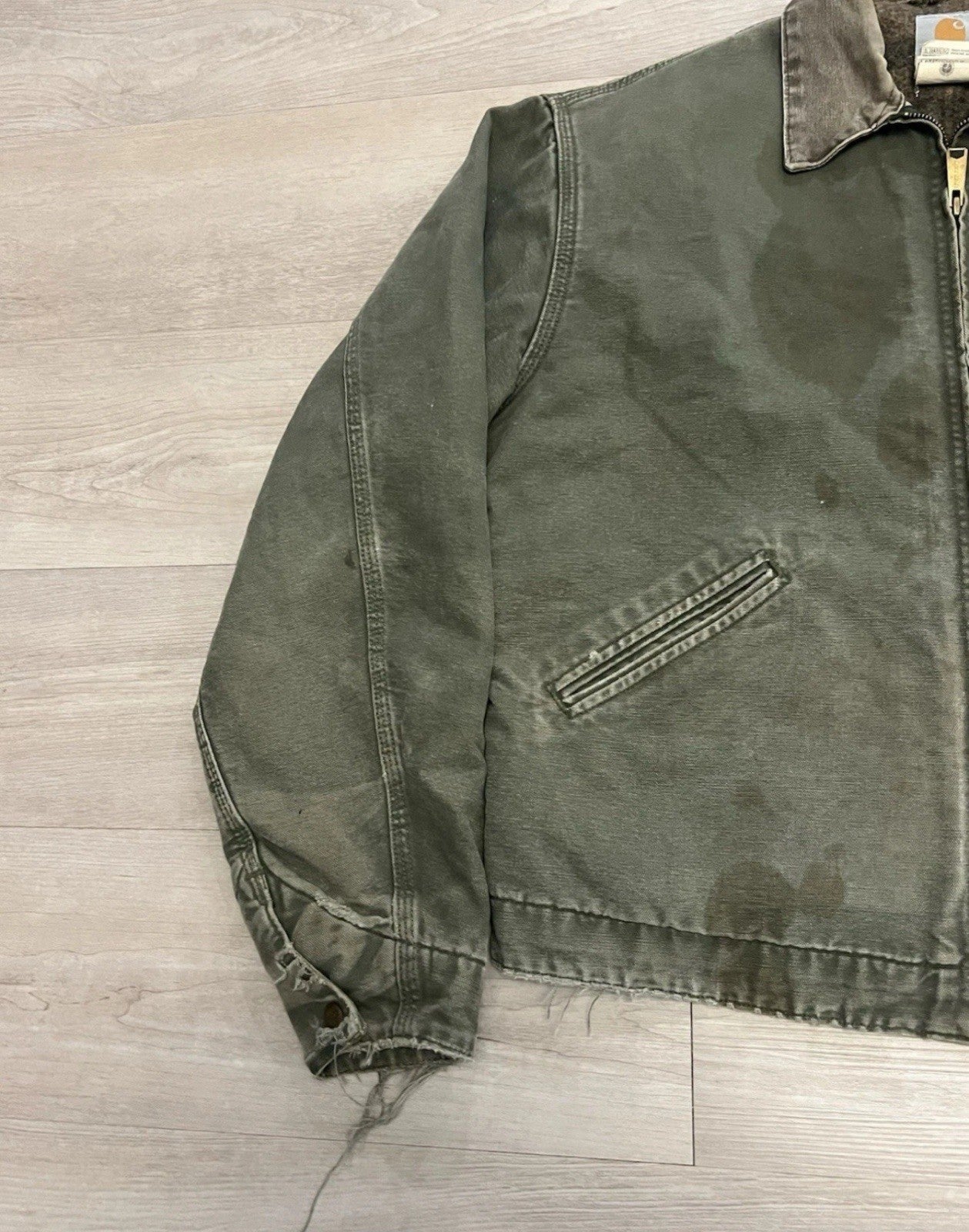 Vintage Carhartt Detroit J76 MOS Green Flannel Lined Jacket Men’s Size Large