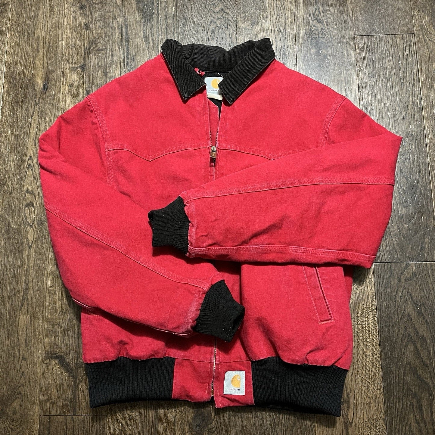 Vintage Red Santa Fe Carhartt Jacket Quilted Lined Barn Coat Size Large Rare