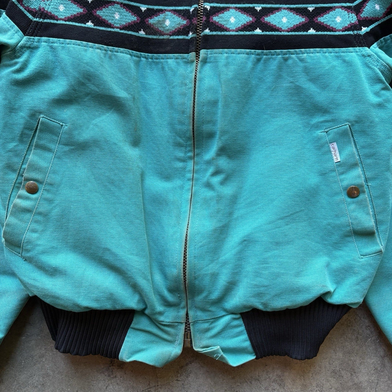 Vintage 1990s Teal CARHARTT Aztec Blanket lined Santa Fe Jacket  (JQ401) Sz L