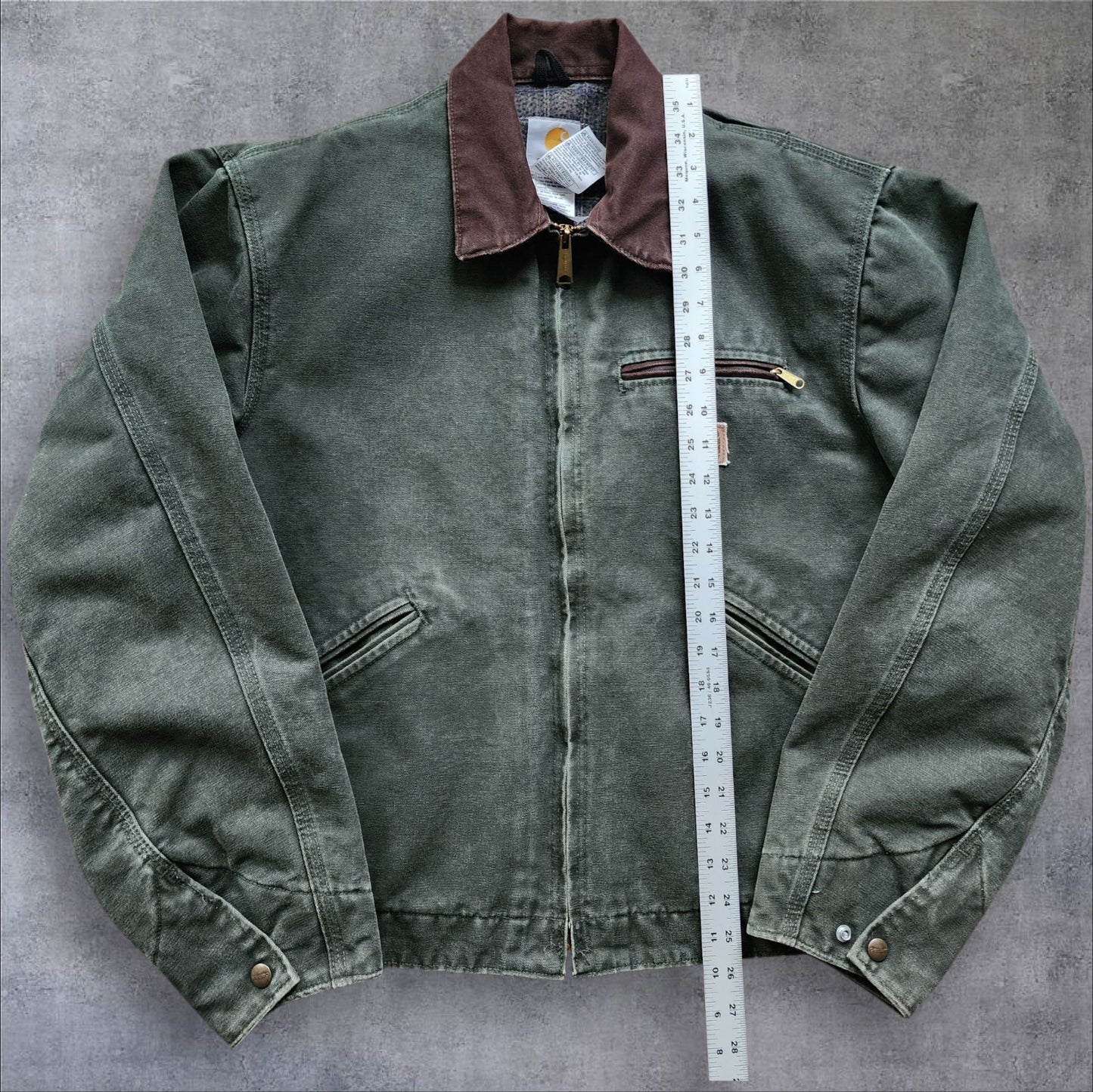 Carhartt Detroit Jacket Blanket Lined Mens Large J97 MOS Moss Green Faded