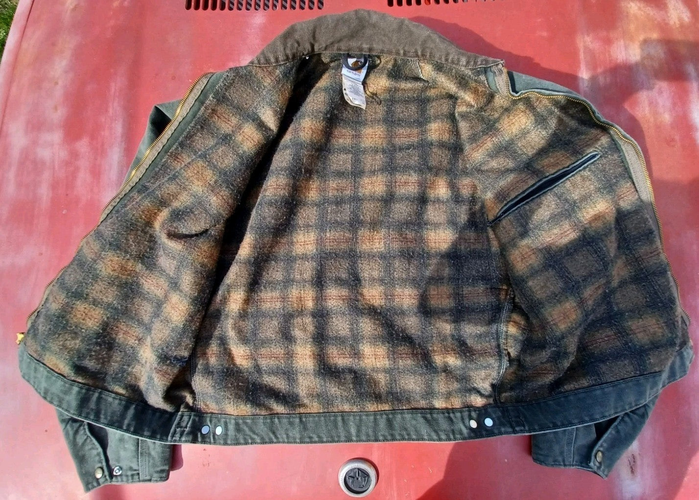 Vintage Carhartt J97 MOS Detroit Jacket Size Large Moss Green Blanket Lined Rare