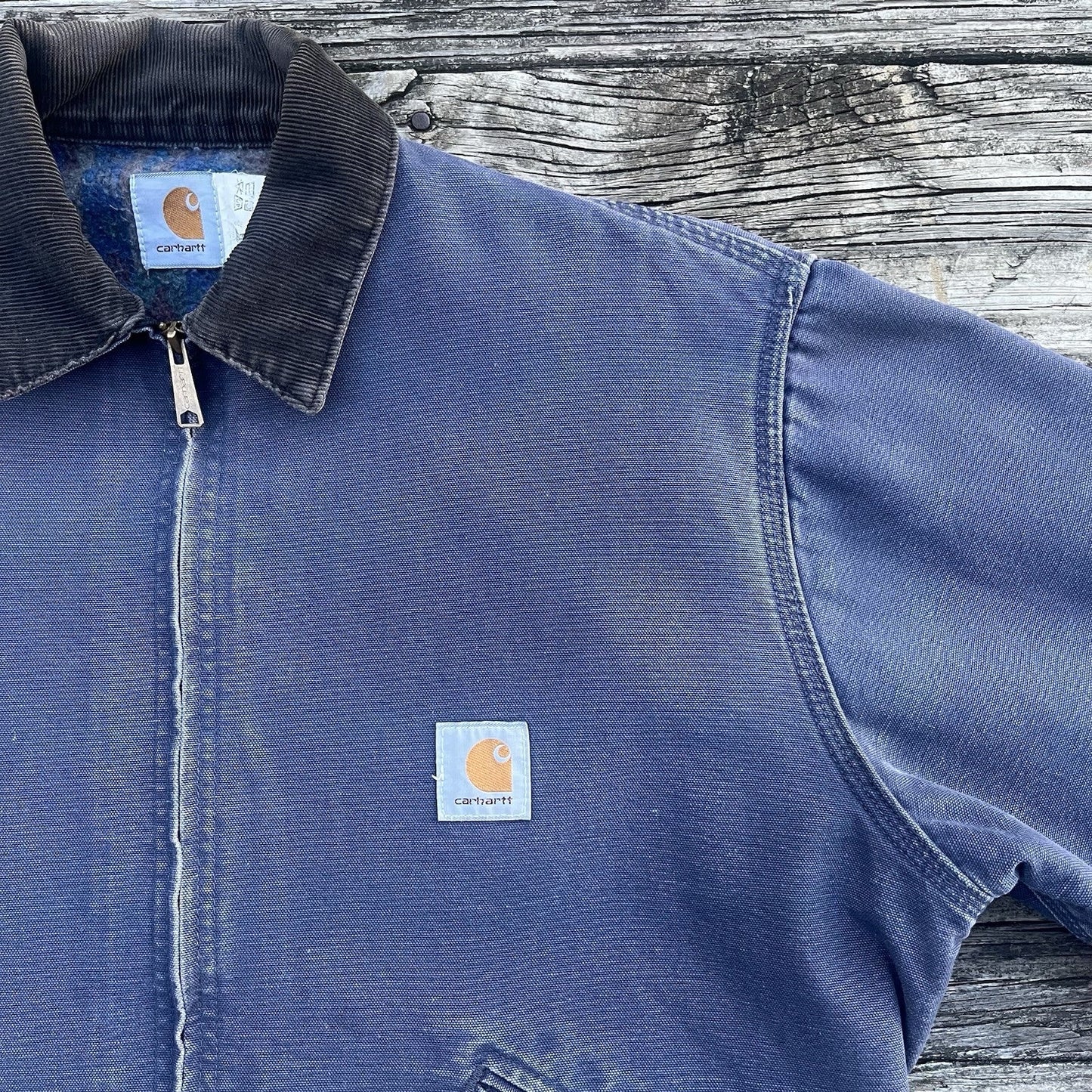 vintage 90’s carhartt j60 ptl aztec lined detroit jacket in petrol size large