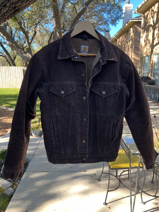 Carhartt Men's J233 DKB Dark Brown Sherpa Lined Trucker Jacket Size Medium