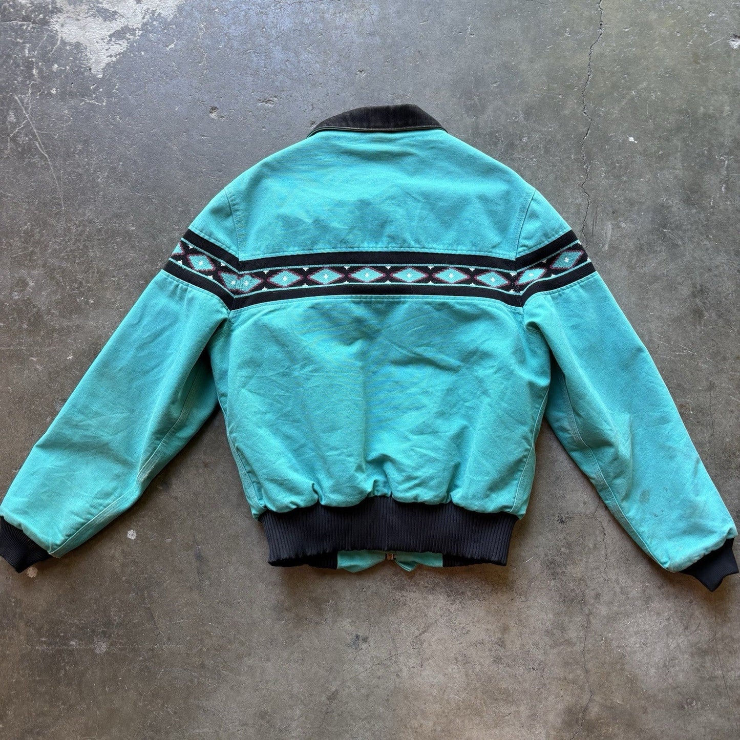 Vintage 1990s Teal CARHARTT Aztec Blanket lined Santa Fe Jacket  (JQ401) Sz L